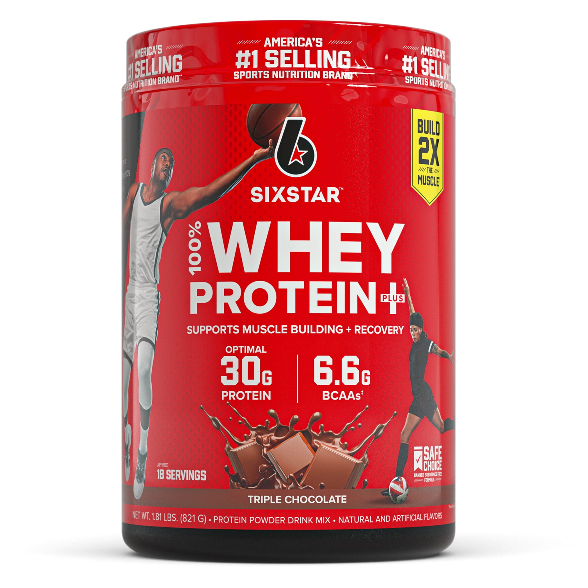Six Star Pro Nutrition 100% Whey Protein Powder Plus, 30g Protein, Triple Chocolate, 1.81 lbs
