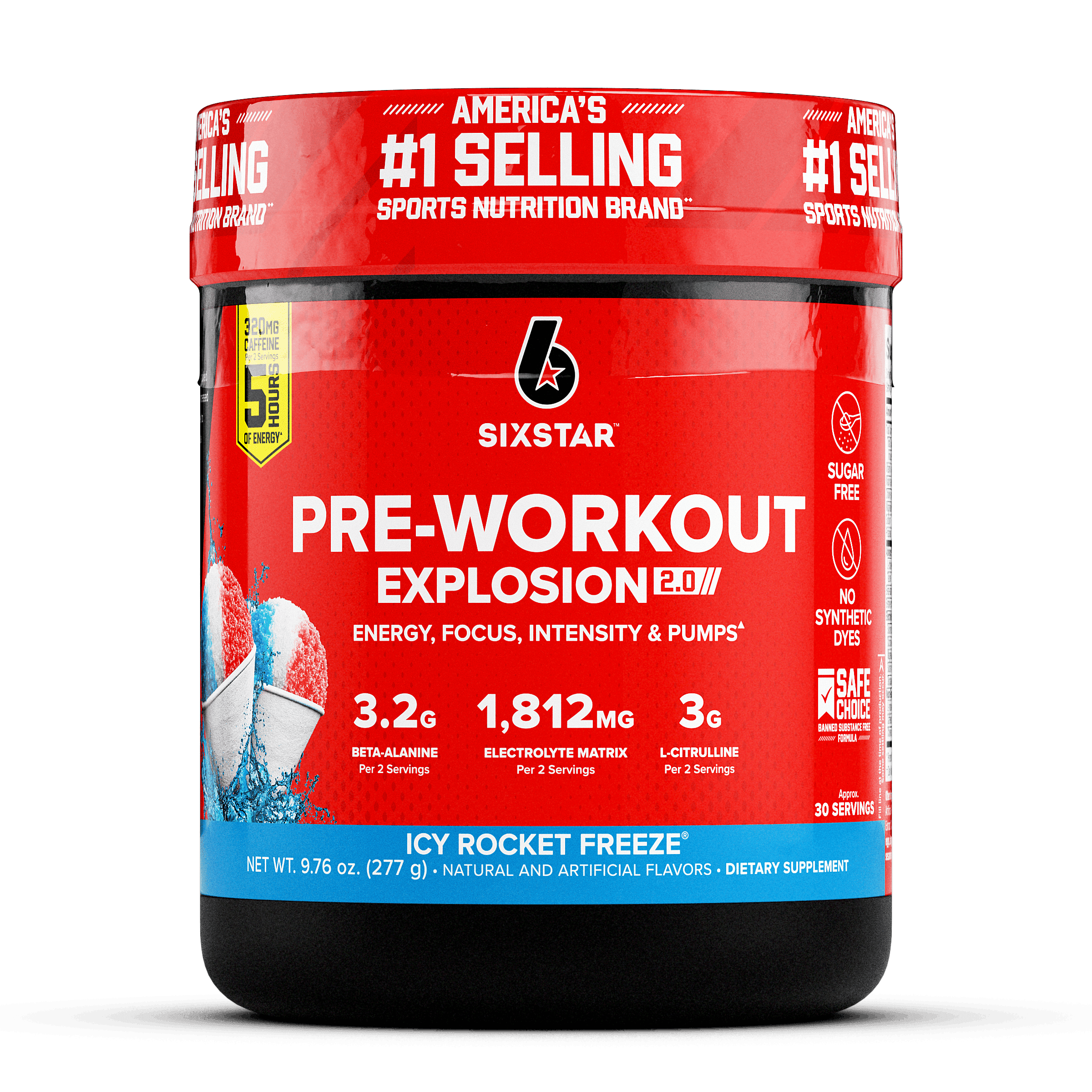 Six Star Pro Nutrition Pre-Workout Powder Explosion 2.0 Electrolyte Matrix, Icy Rocket Freeze, 9.76 oz