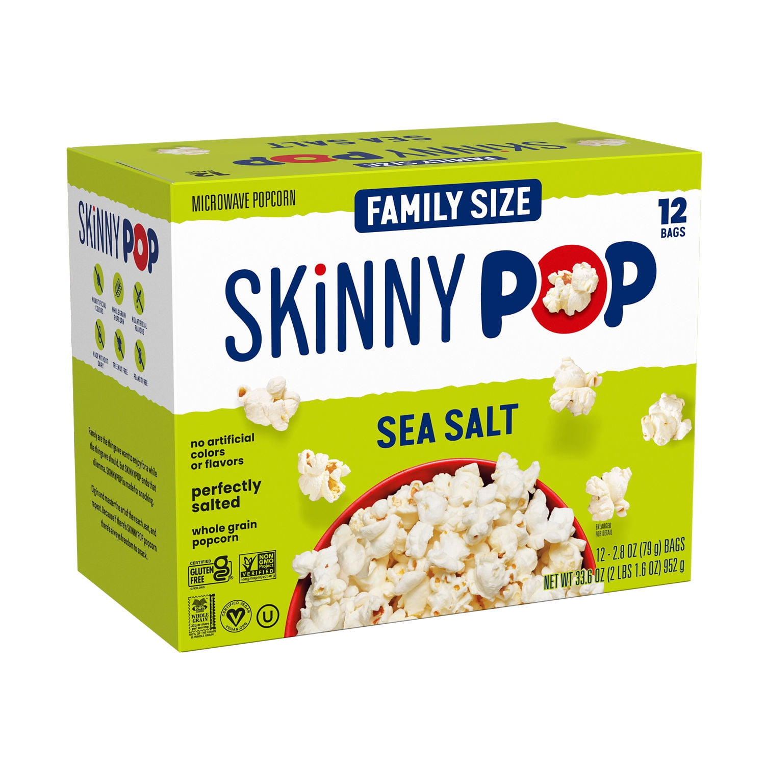 SkinnyPop Sea Salt, Gluten Free Microwave Popcorn Bags, 2.8 oz (12 Count)