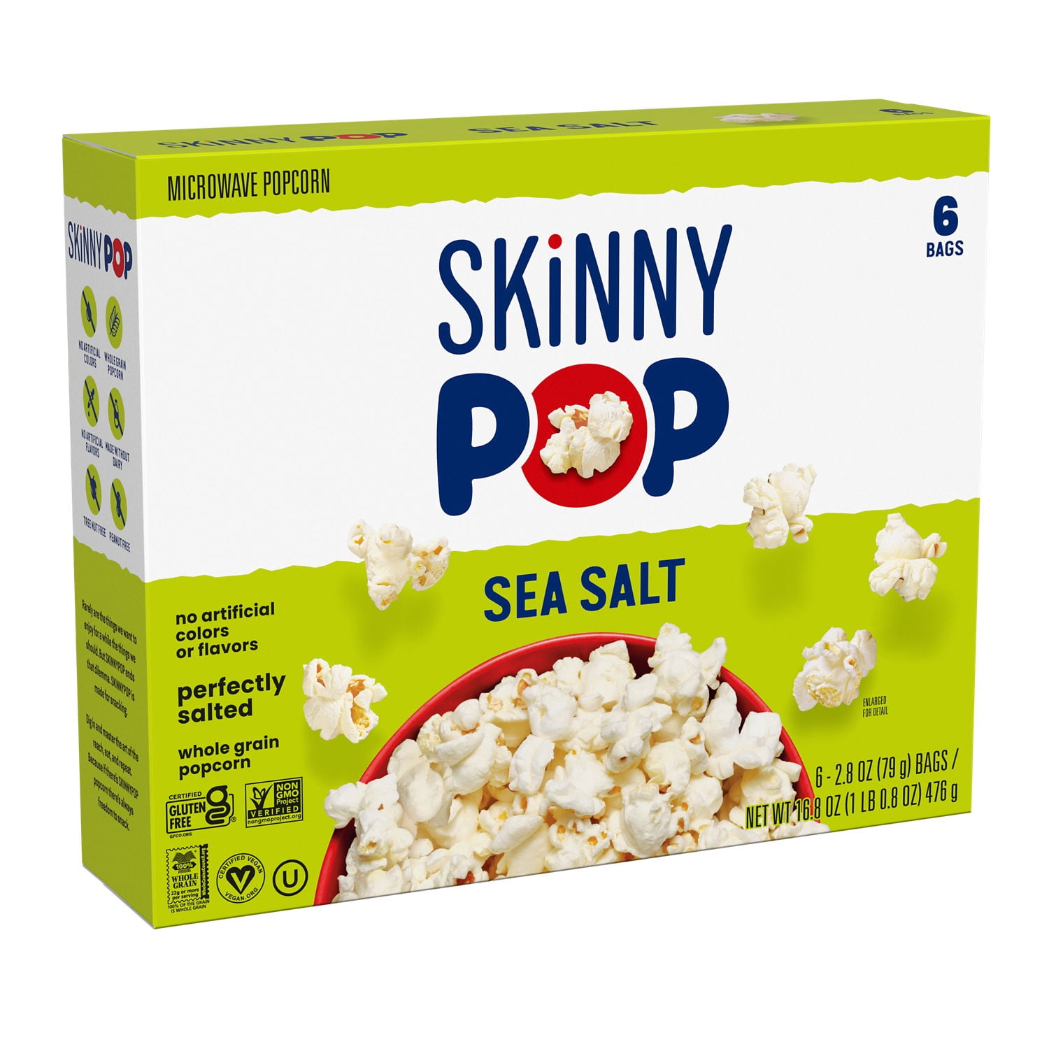SkinnyPop Sea Salt, Gluten Free Microwave Popcorn Bags, 2.8 oz (6 Count)
