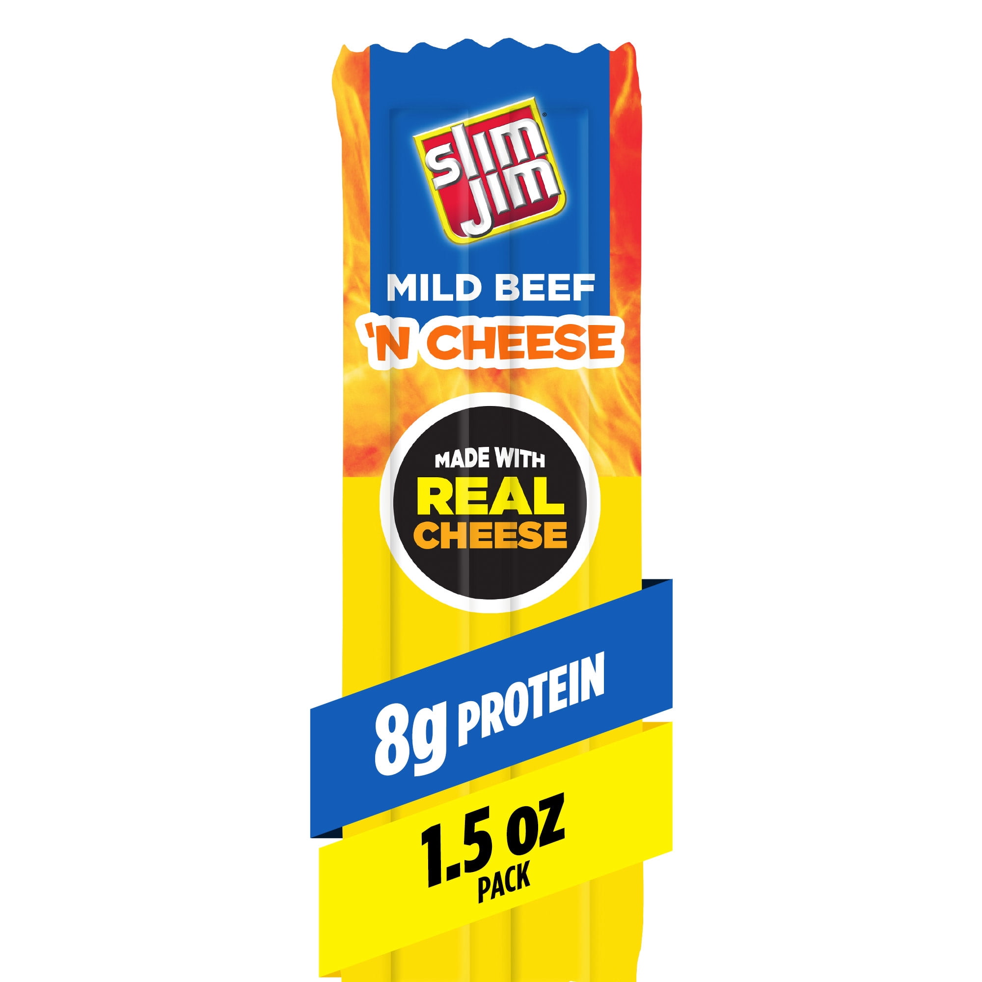 Slim Jim Beef Jerky Meat Sticks & Cheese, Mild Flavor, 8g Protein per Serving, 1.5 oz.