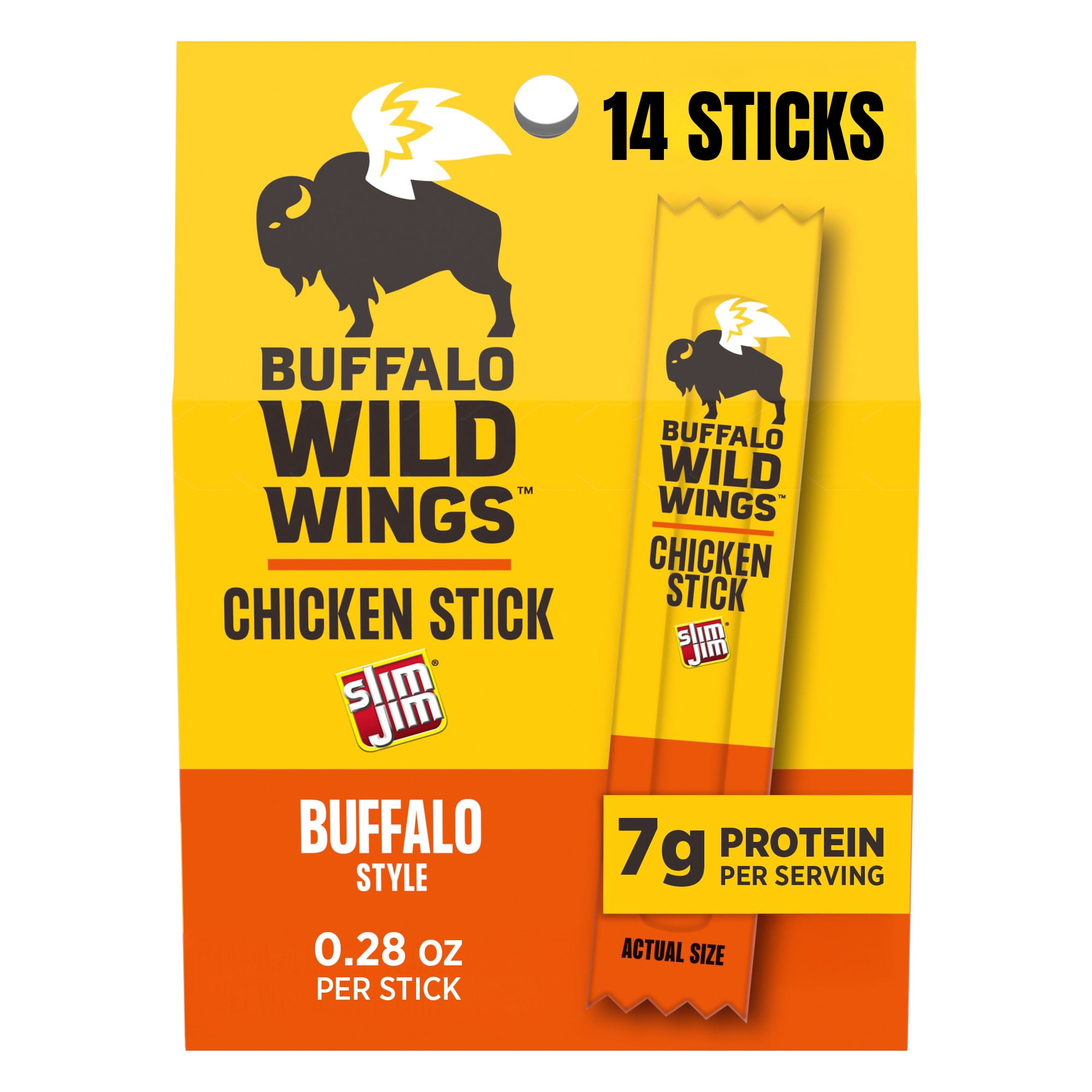 Slim Jim Chicken Jerky Sticks, Buffalo Wild Wings Buffalo Style, 7g Protein per Serving, Halloween Snacks, 0.28 oz. (14 Count)