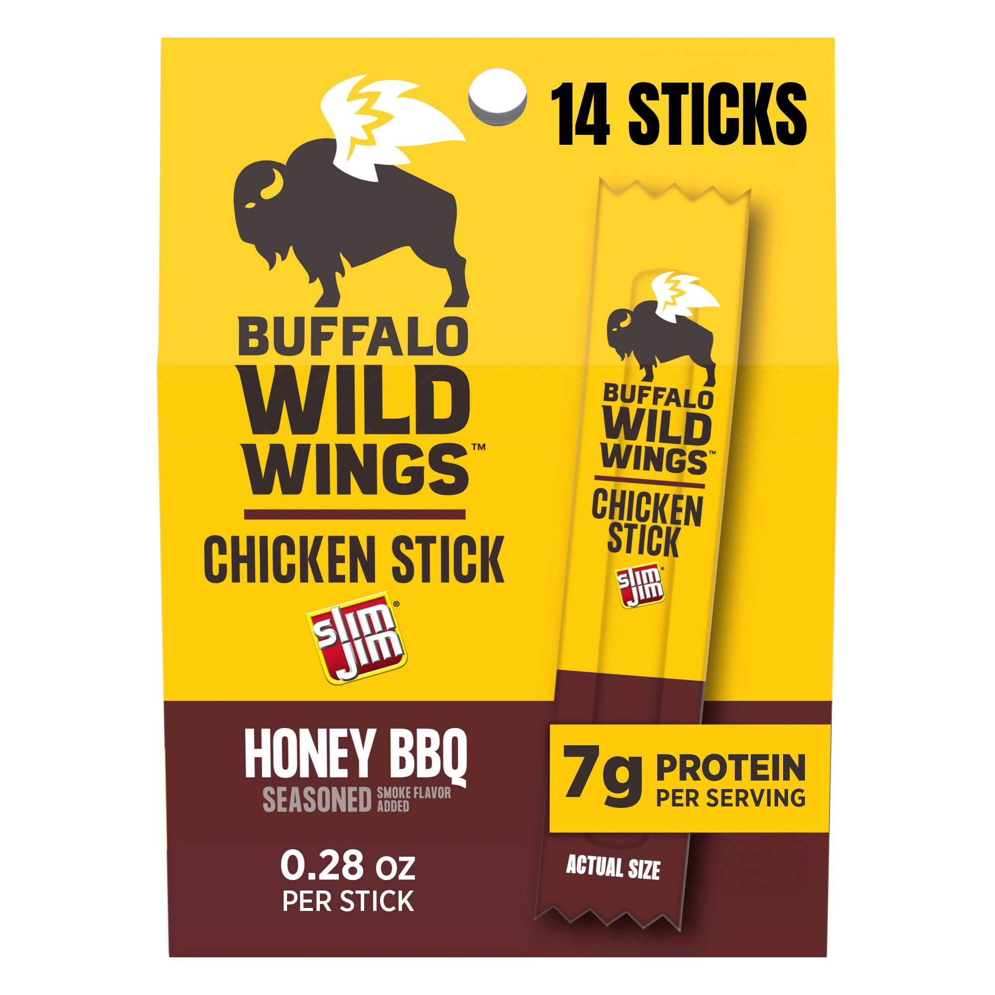 Slim Jim Chicken Jerky Sticks, Buffalo Wild Wings Honey BBQ Flavor, 7g Protein per Serving, Halloween Snacks, 0.28 oz. (14 Count)