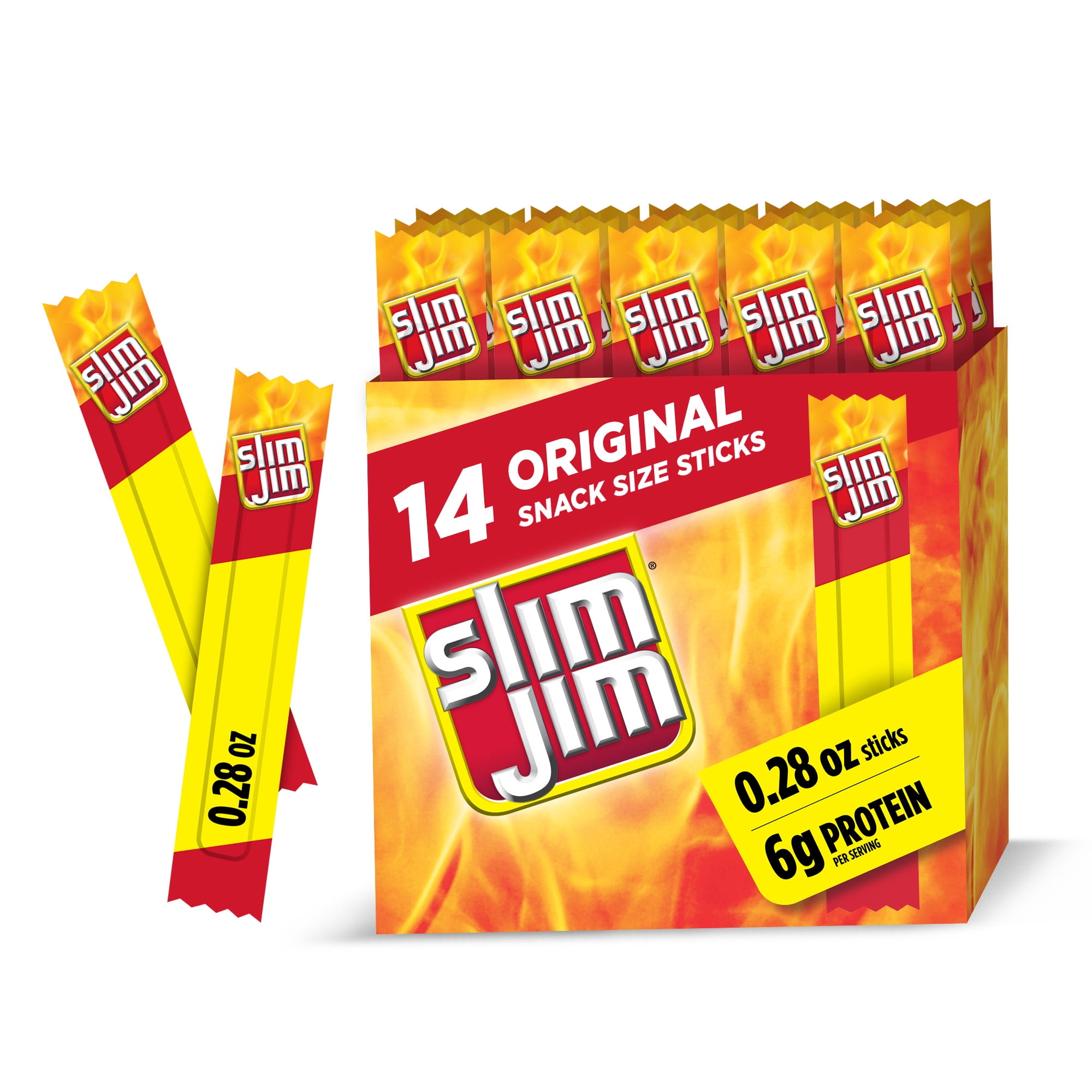 Slim Jim Smoked Jerky Meat Snack Sticks, Original Flavor, 6g Protein Per Serving, Halloween Snacks, 0.28 oz. (14-Count)