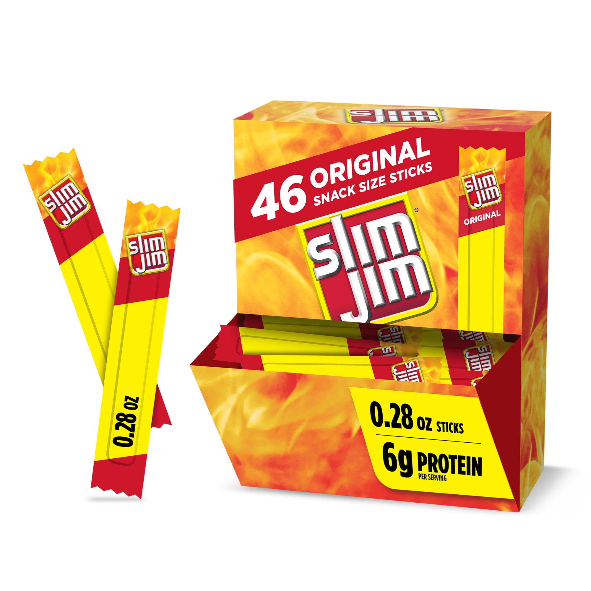 Slim Jim Smoked Jerky Meat Snack Sticks, Original Flavor, 6g Protein Per Serving, 0.28 oz. (46-Count)