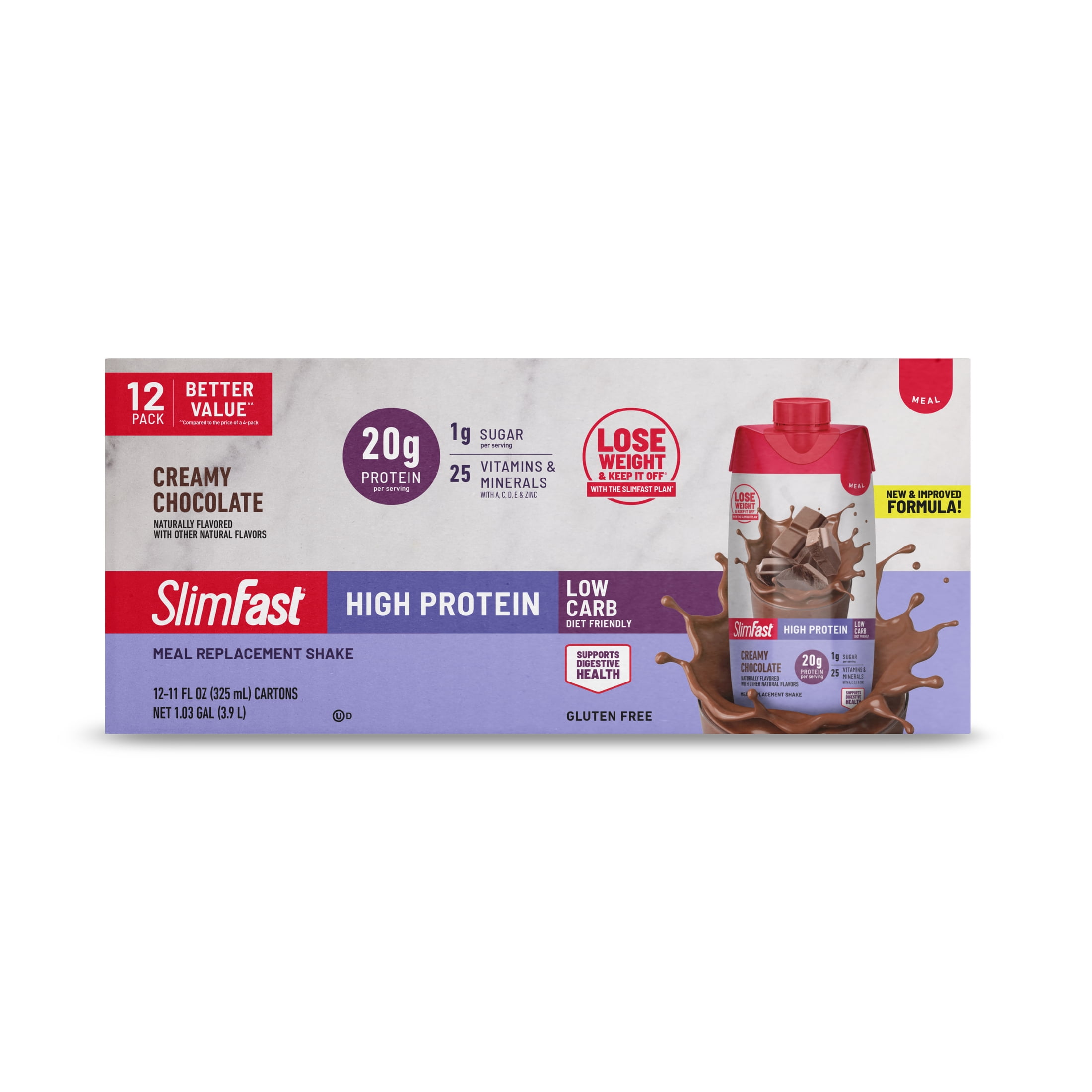 SlimFast High Protein 20g Ready To Drink Meal Replacement Shake Creamy Chocolate, 11oz, 12ct