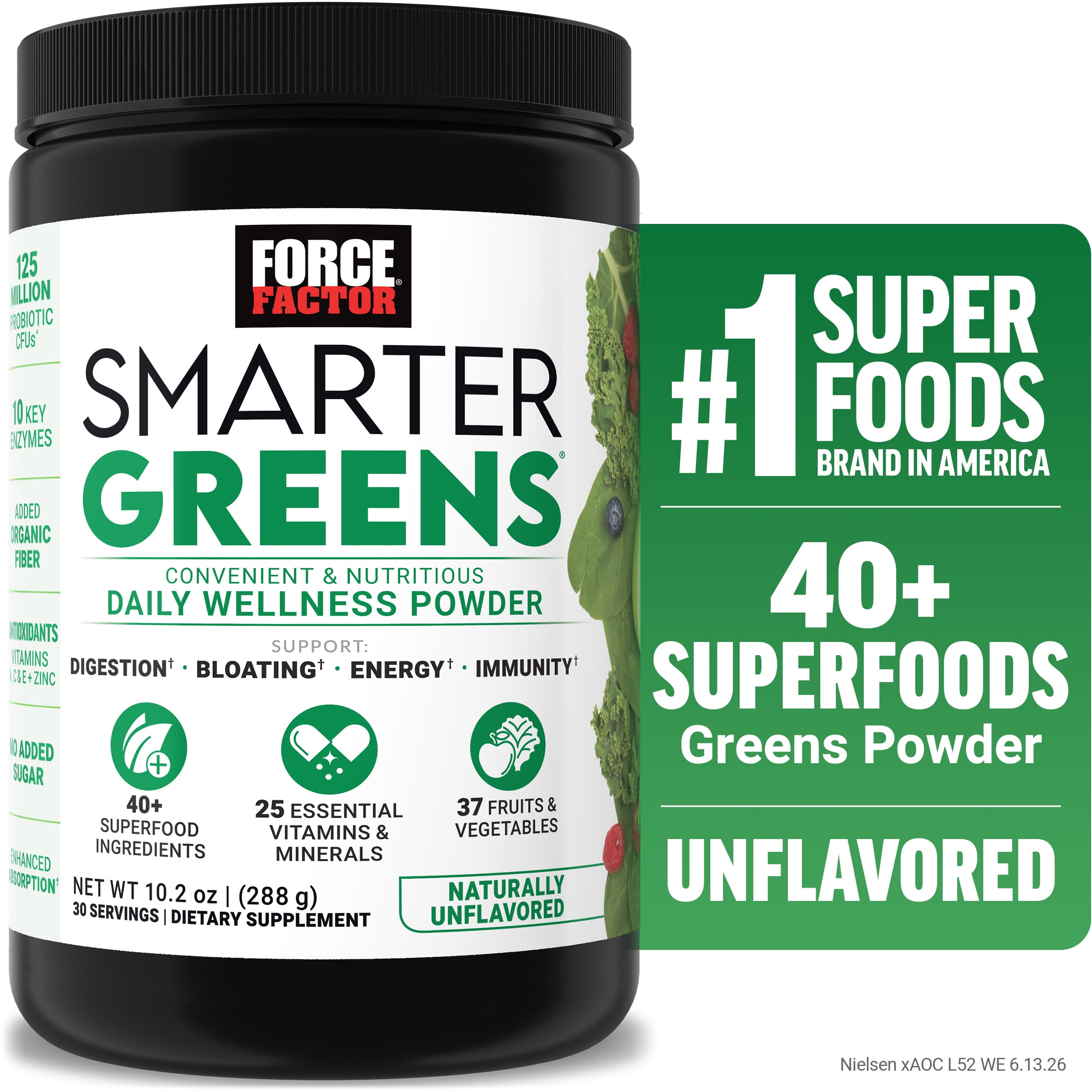 Force Factor Smarter Greens Daily Wellness Greens Powder for Gut Health and Energy, 30 Servings