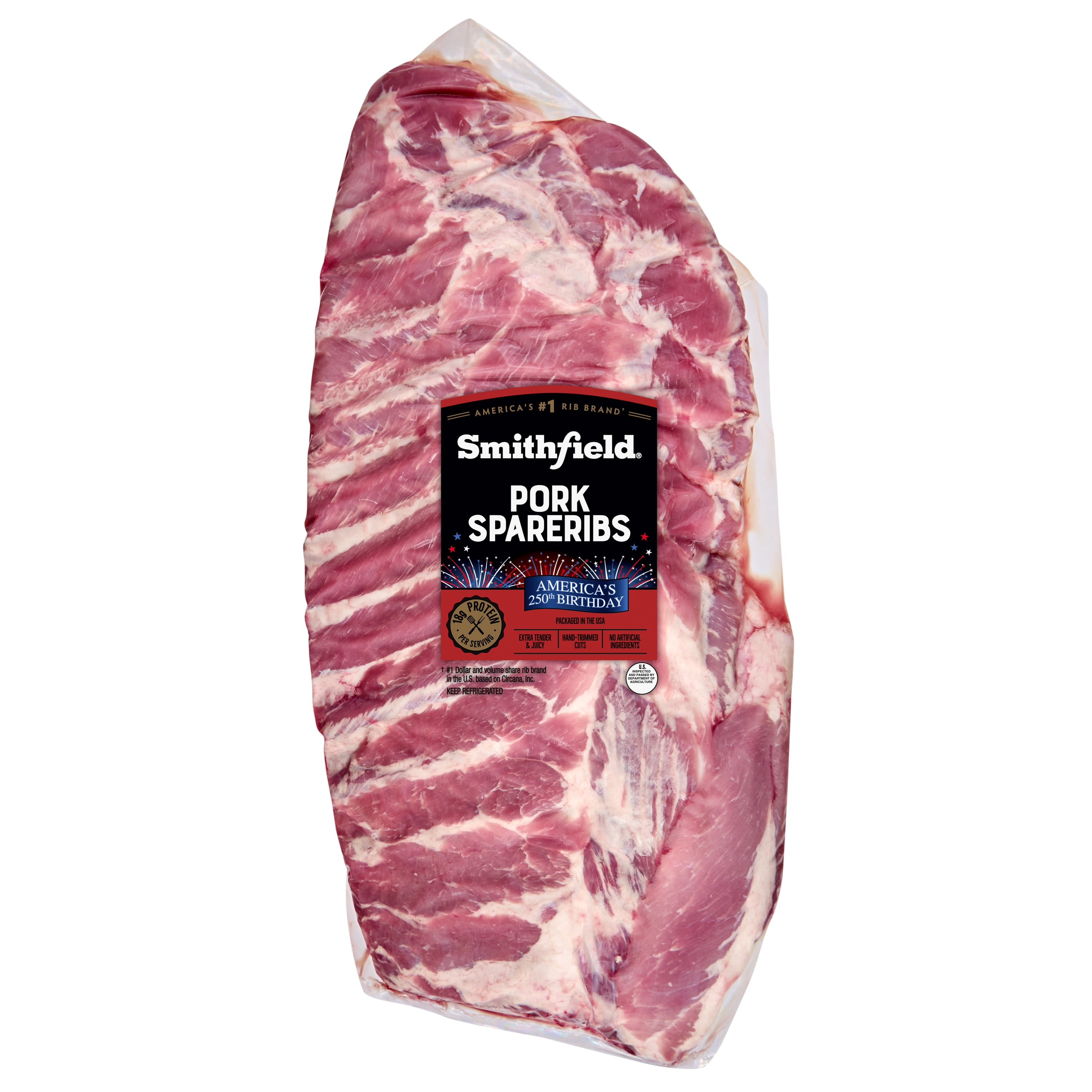 Smithfield Fresh Pork Spareribs, 3.7 - 8 lb, 17 Grams of Protein per 4 oz Serving