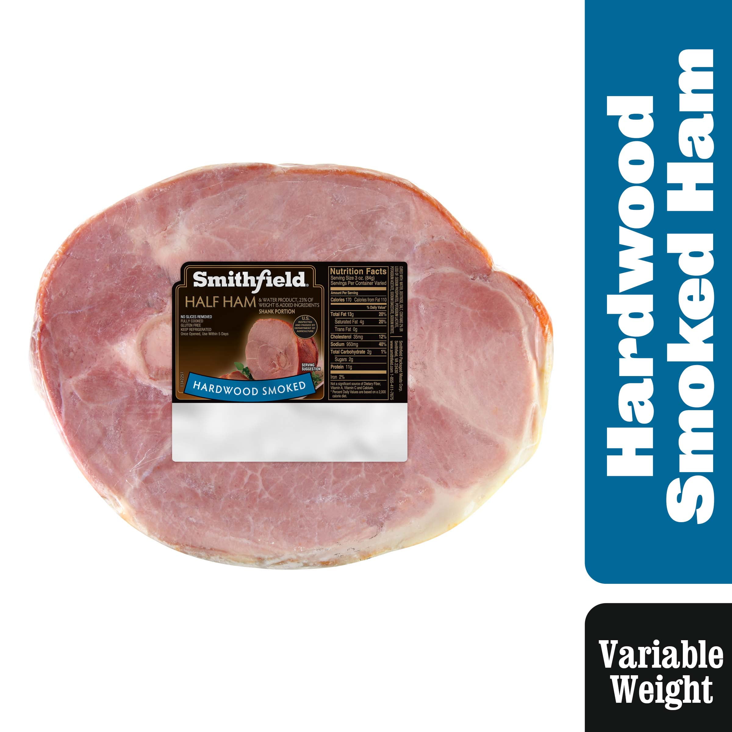 Smithfield Hardwood Smoked Half Bone-in Ham, Fully Cooked, 8.4-11 Pounds