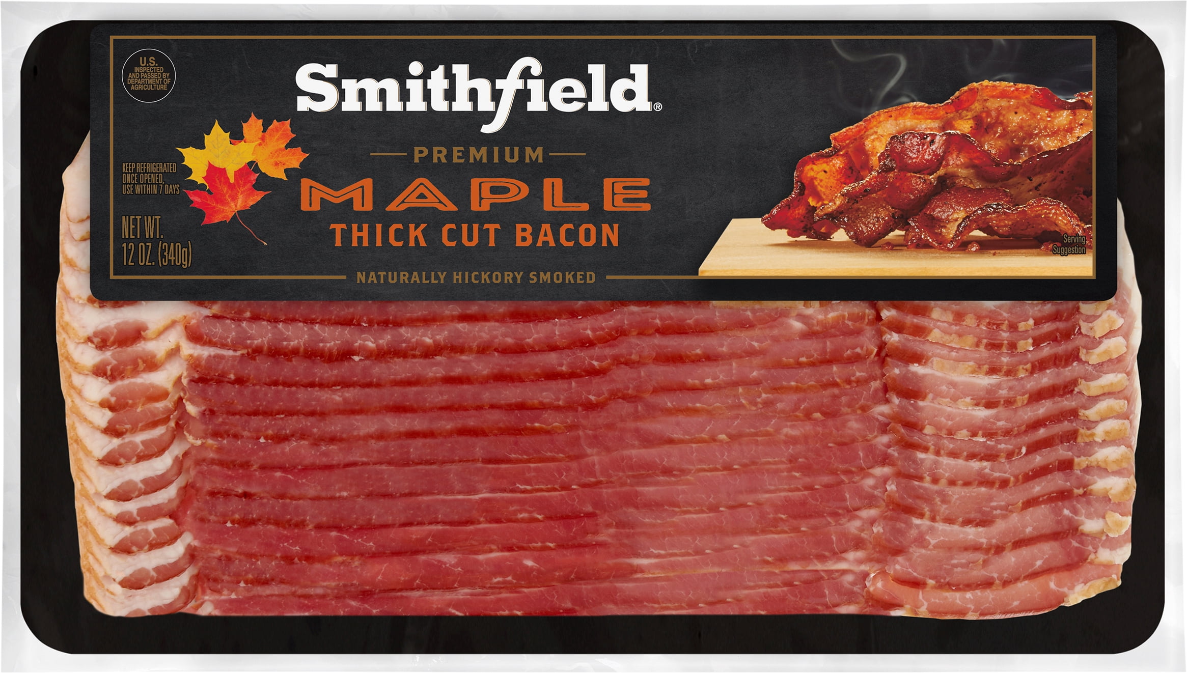 Smithfield Premium Maple Thick Cut Bacon, 12 oz, Refrigerated, Allergen-Free