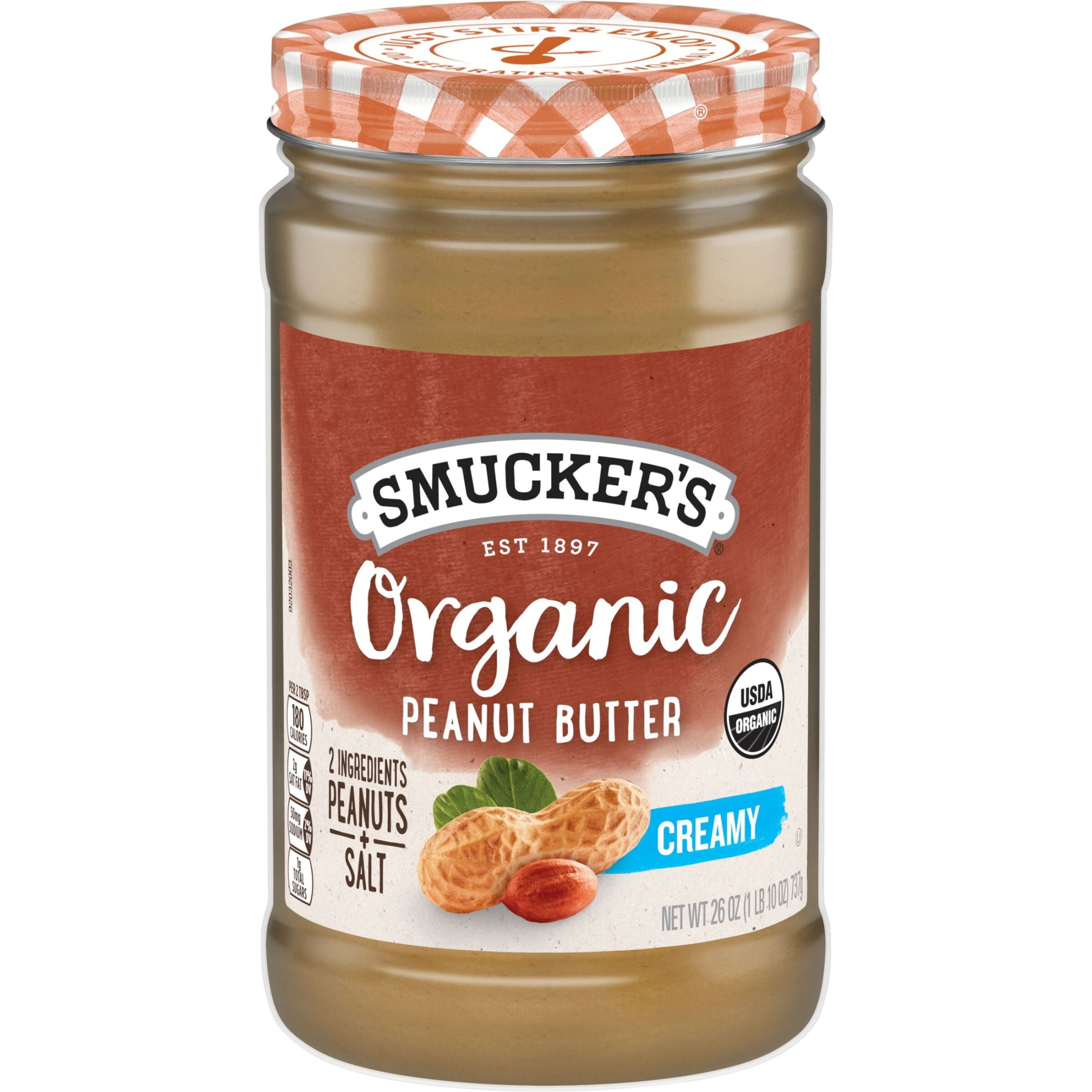 Smuckers Organic Creamy Peanut Butter, 26 oz Jar