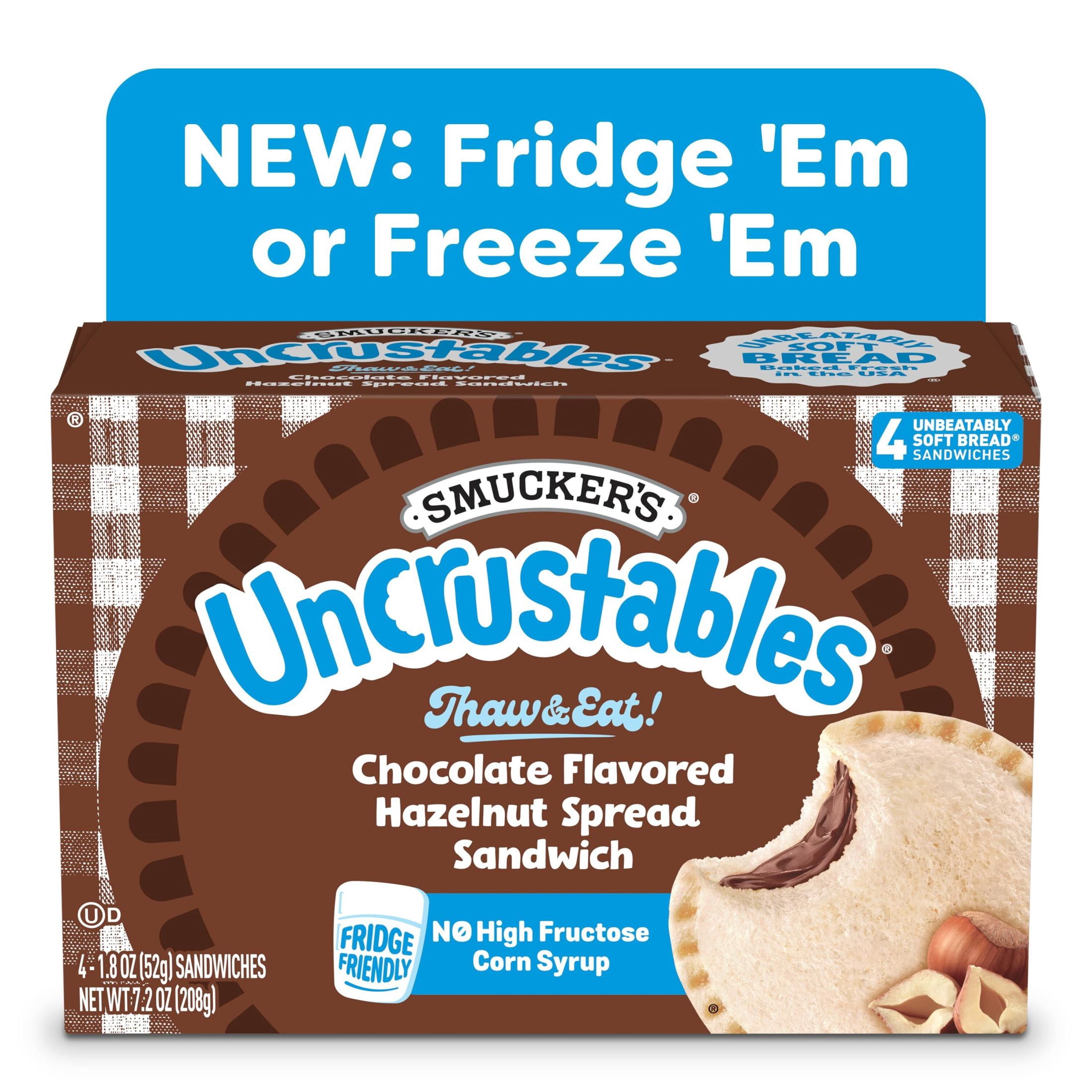 Smuckers Uncrustables Chocolate Flavored Hazelnut Spread Sandwiches, 4 Count, 1.8 oz Each, Frozen