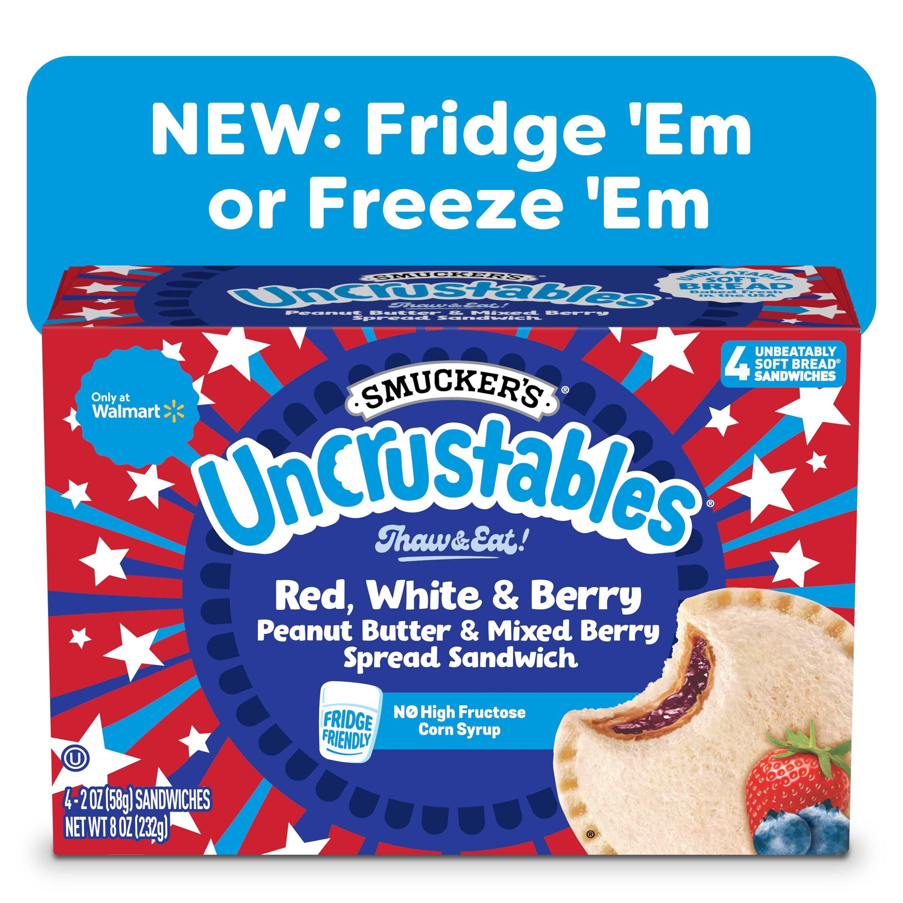 Smuckers Uncrustables Peanut Butter & Mixed Berry Spread Sandwiches, 2 oz, 4 Count (Frozen)