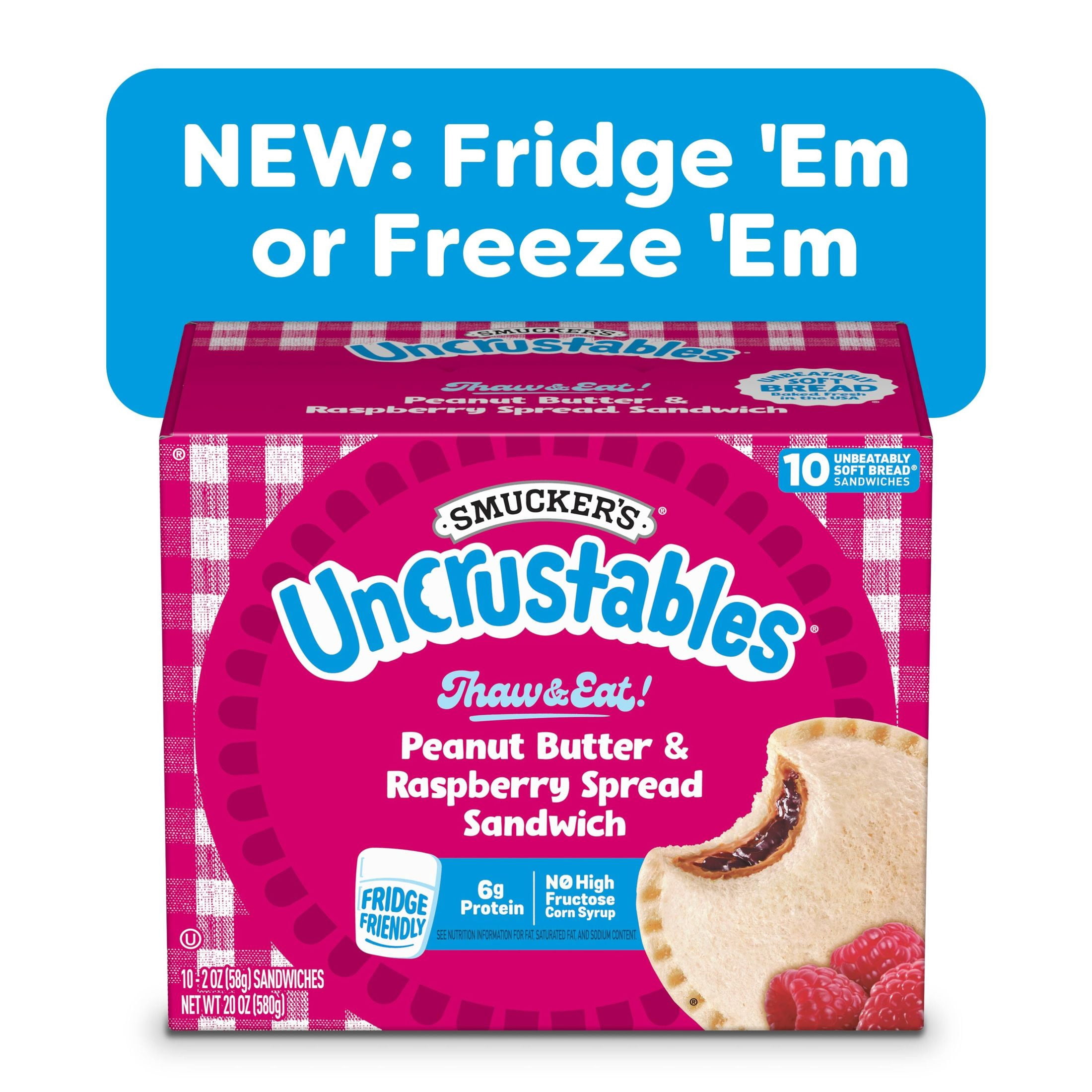 Smuckers Uncrustables Peanut Butter & Raspberry Spread Sandwiches, 10 Count, 2 oz Each, Frozen