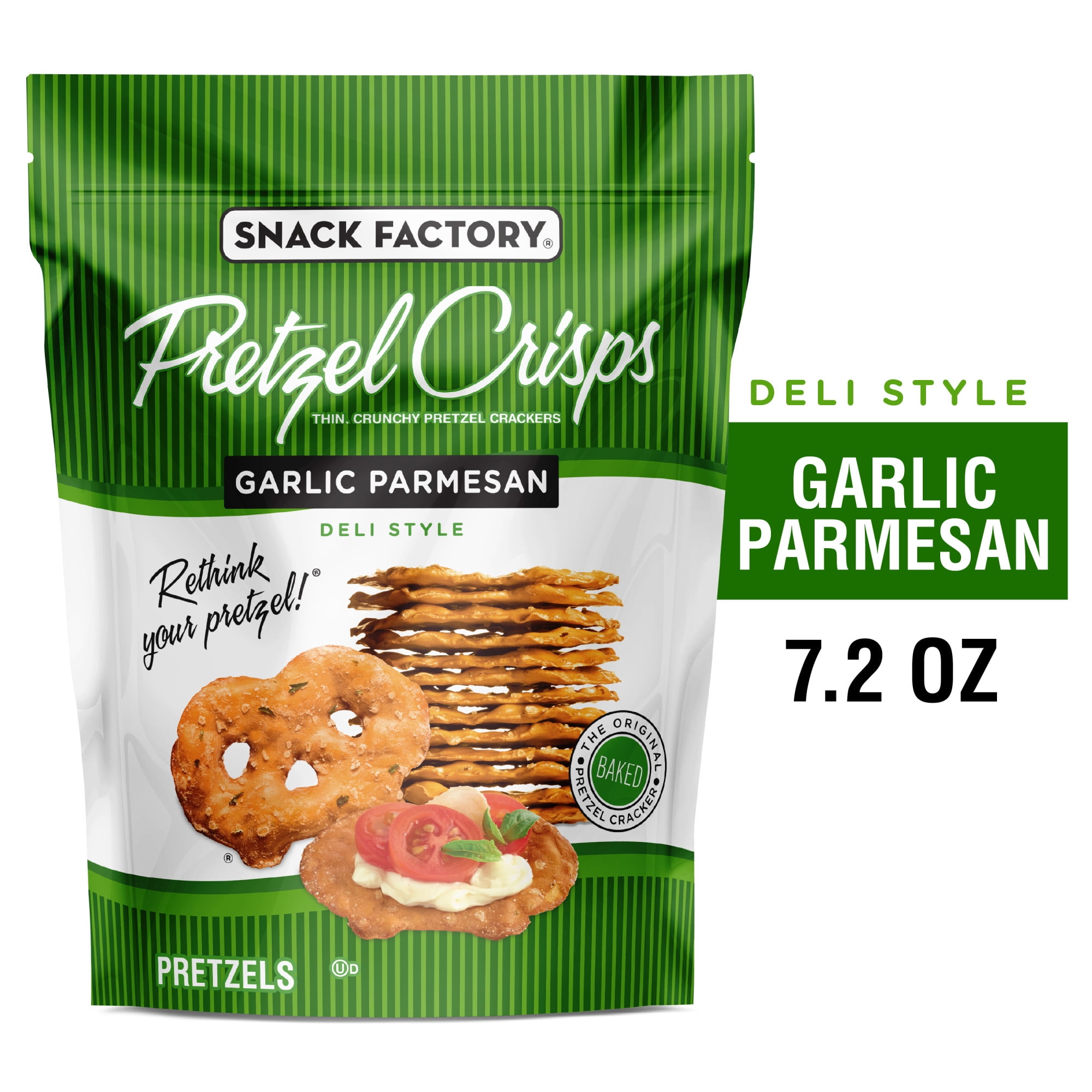 Snack Factory Garlic Parmesan Pretzel Crisps, 7.2 oz Resealable Bag