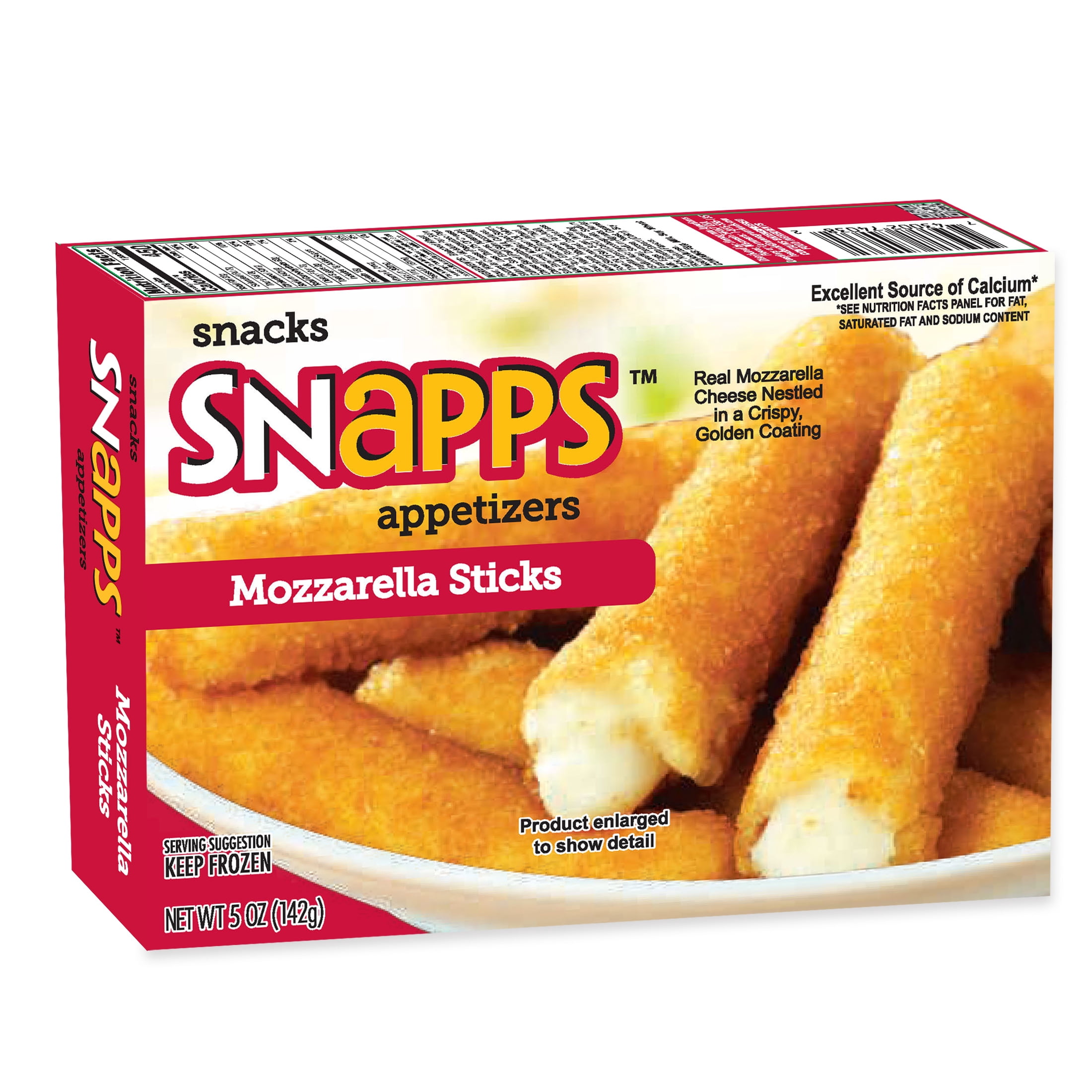 Snapps Frozen Appetizers Mozzarella Cheese Sticks, 5 oz Cardboard Box