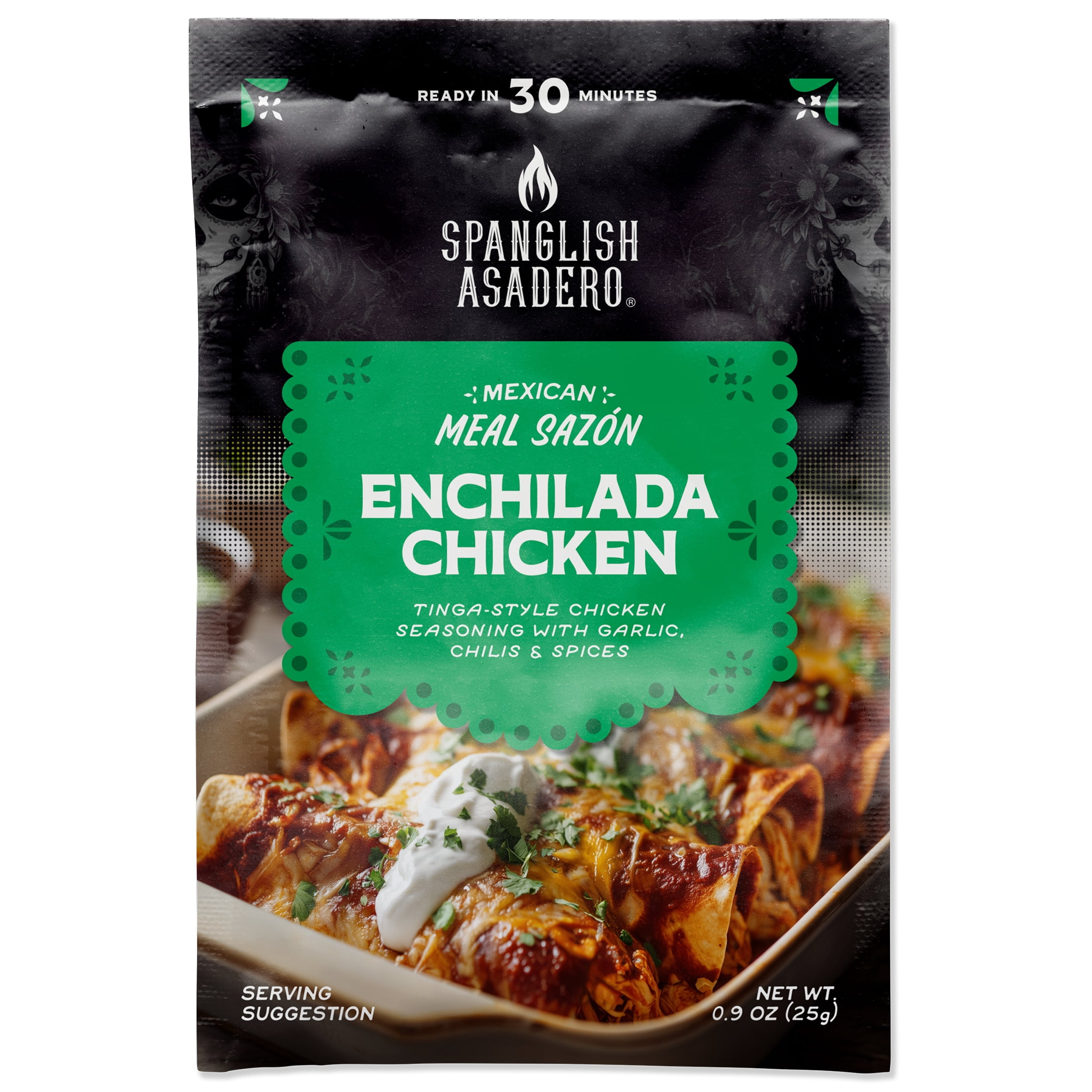 Spanglish Asadero Enchilada Chicken Seasoning with Chilis, Garlic, Spices & Onion, 0.9 oz Packet
