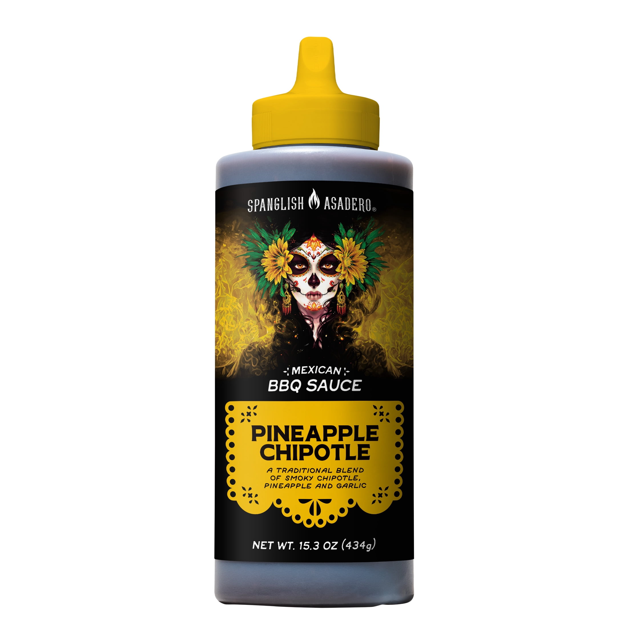 Spanglish Asadero Pineapple Chipotle BBQ Sauce for Beef, Pork, and Chicken, 15.3 oz Bottle