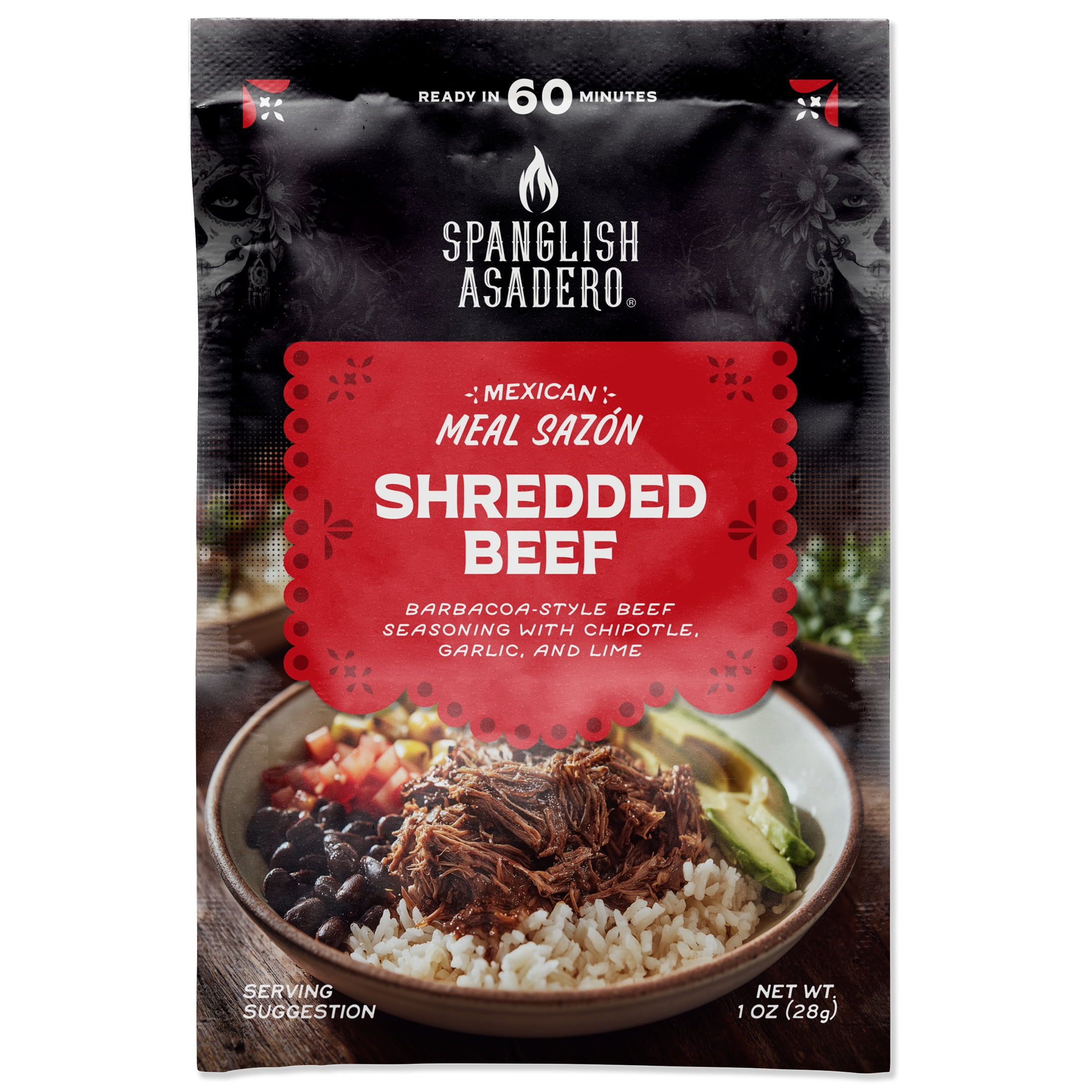 Spanglish Asadero Shredded Beef Seasoning with Chilis, Garlic & Citrus, 1 oz Packet