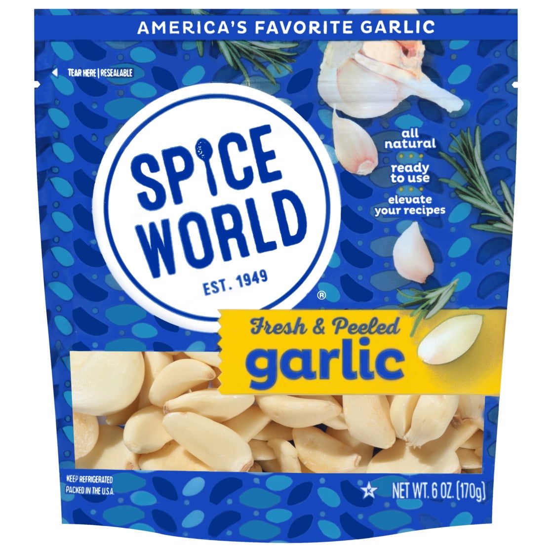 Spice World Fresh Peeled Garlic, 6 oz, Pouch