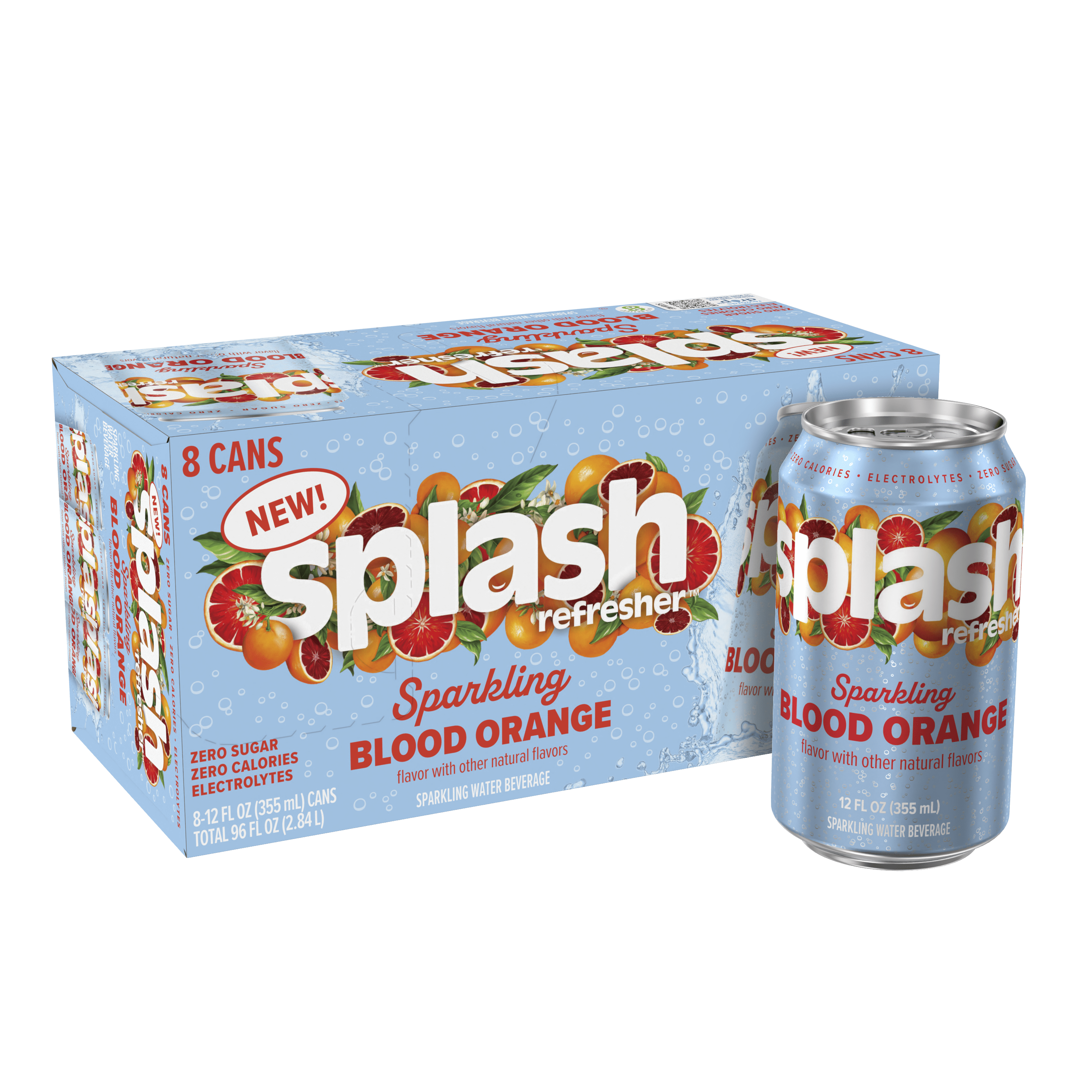 Splash Blast Sparkling Can, Blood Orange Flavor, 12 fl oz, 8-pack