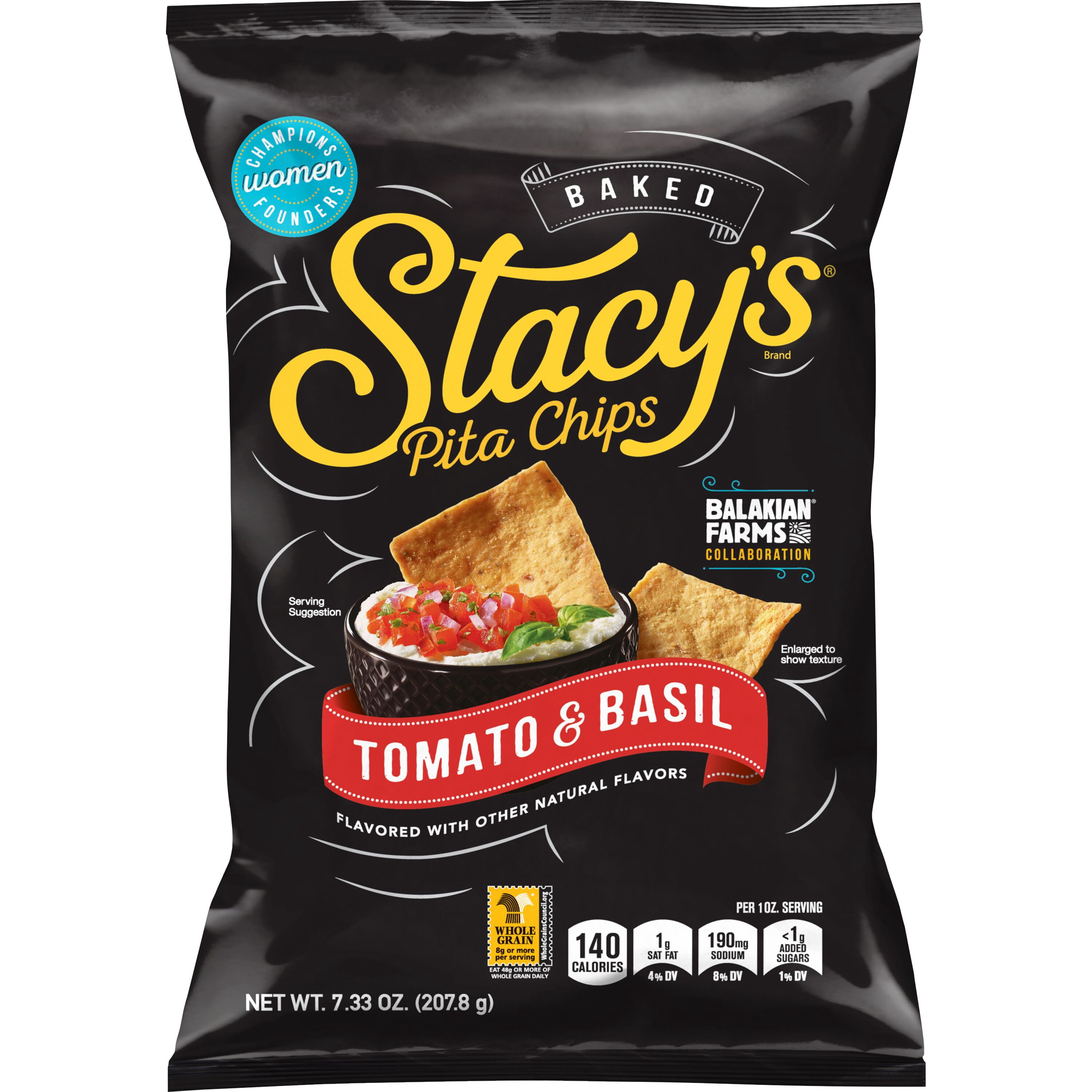 Stacy's Whole Grain Tomato & Basil Pita Chips, 7.33 oz Bag