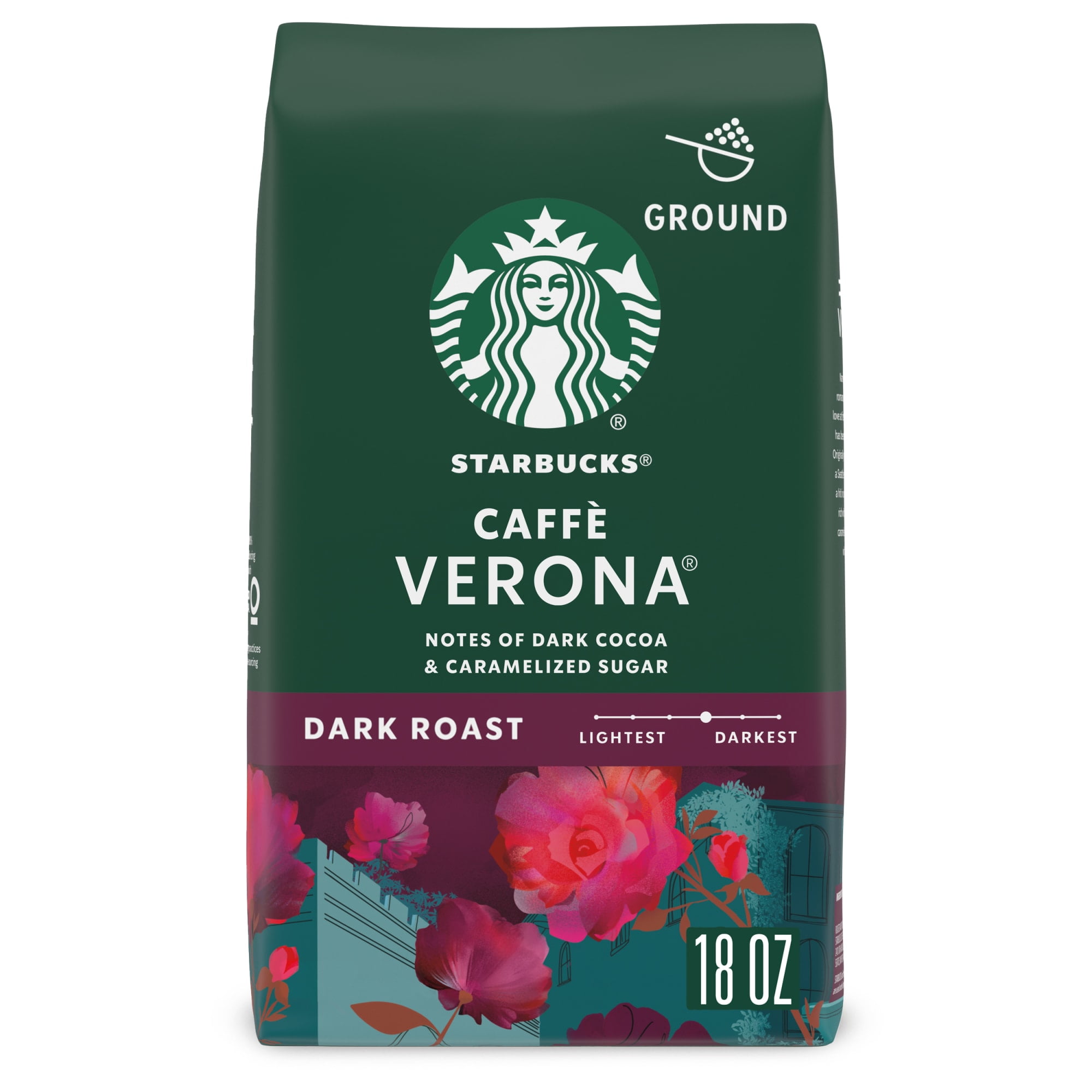 Starbucks Caff Verona, Ground Coffee, Dark Roast Hot or Iced Coffee, 18 oz