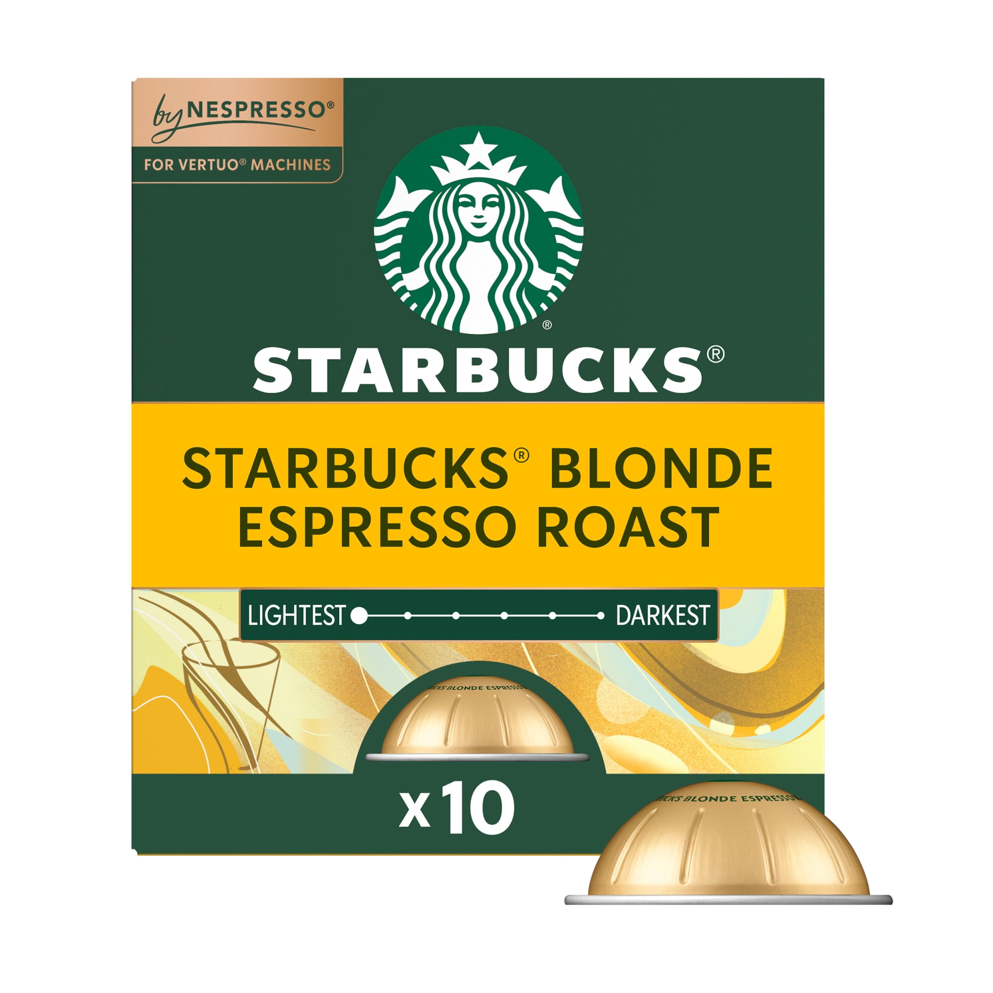 Starbucks by Nespresso Vertuo Blonde Espresso Roast Pods, 100% Arabica, 10 Coffee Capsules