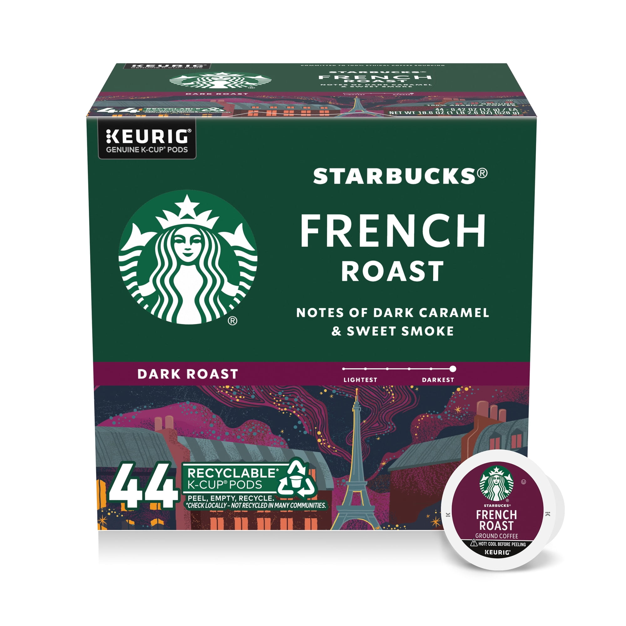Starbucks French Roast, Hot or Iced Coffee, Medium Roast K-Cup Coffee Pods, 44 Count