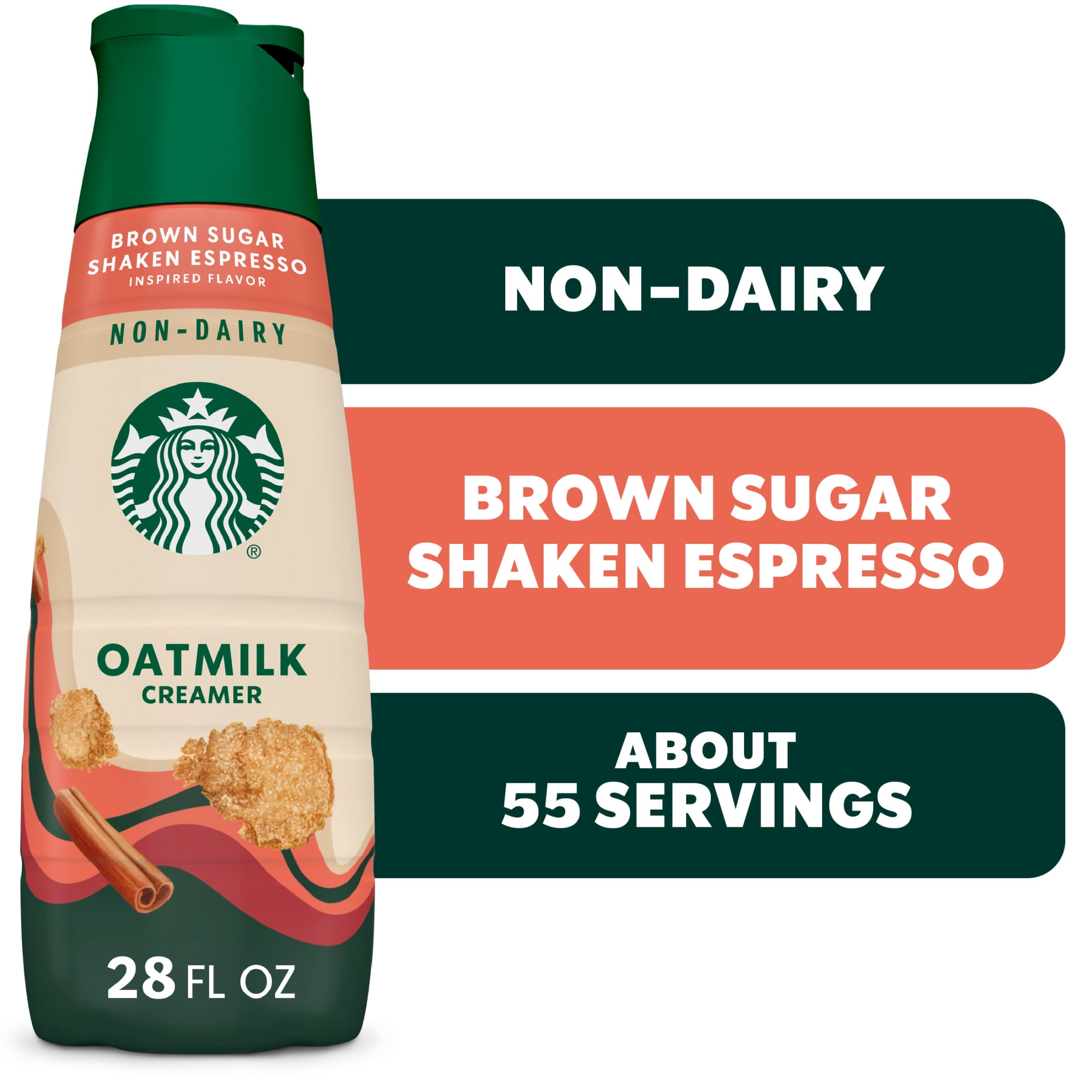 Starbucks Brown Sugar Shaken Espresso Non-Dairy Oatmilk Coffee Creamer, 28 fl oz Bottle