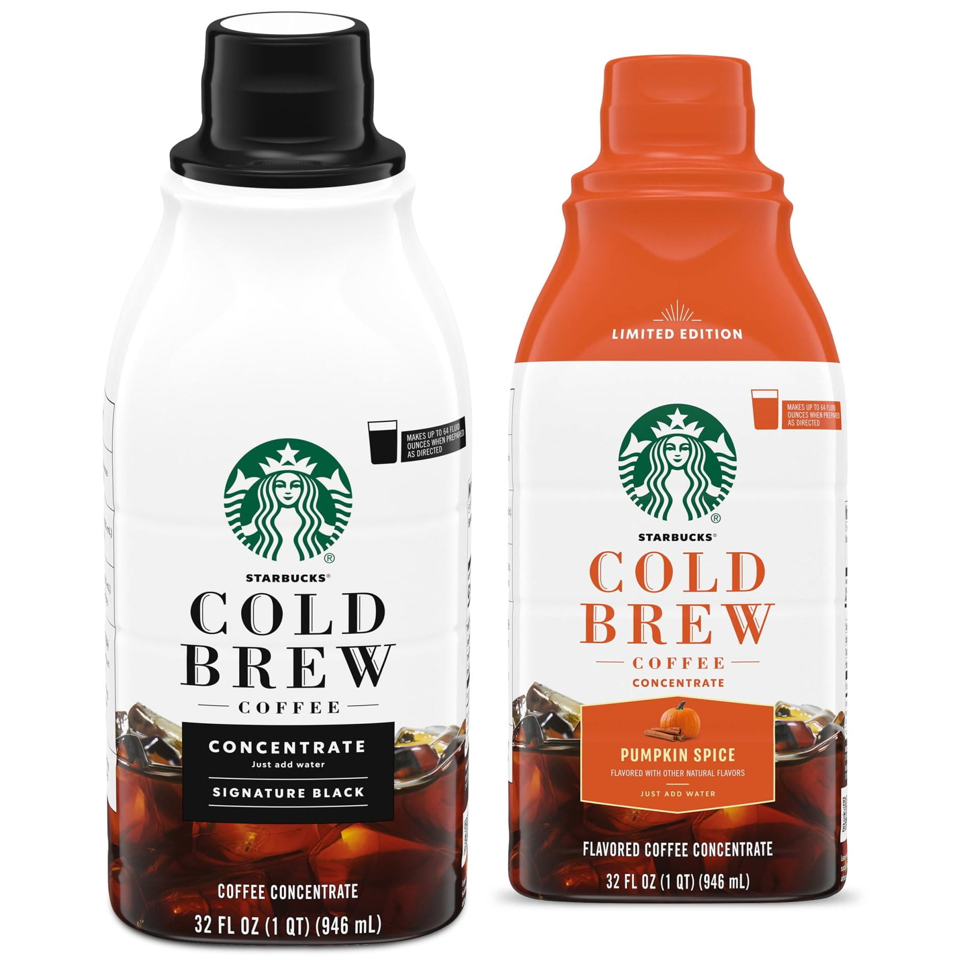 Starbucks Pumpkin Spice & Black Unsweetened, Bottled Cold Brew Coffee Concentrate Drink, 32 oz