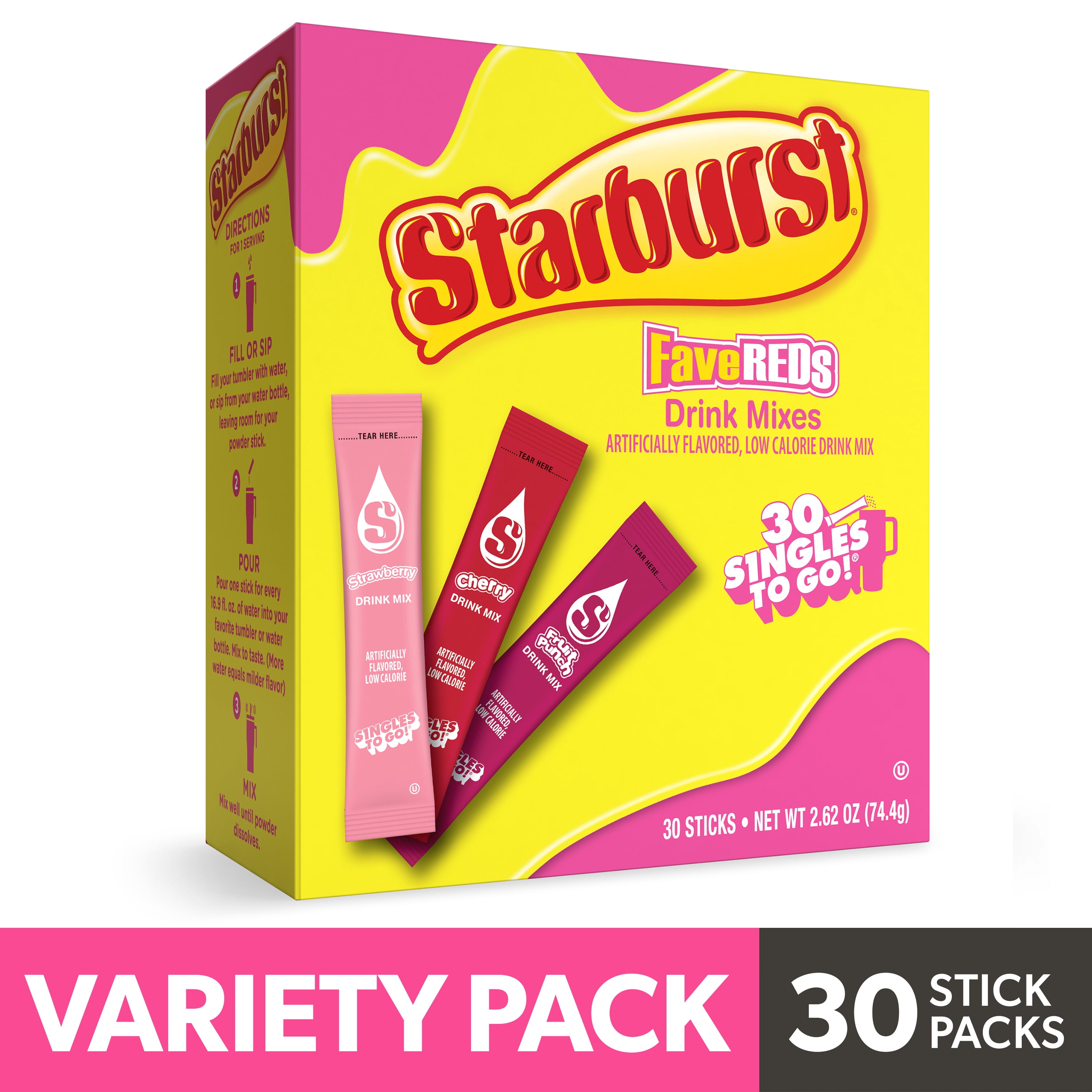 Starburst Fave Reds Singles to Go Powdered Drink Mix Variety Pack, 30 Count Packets