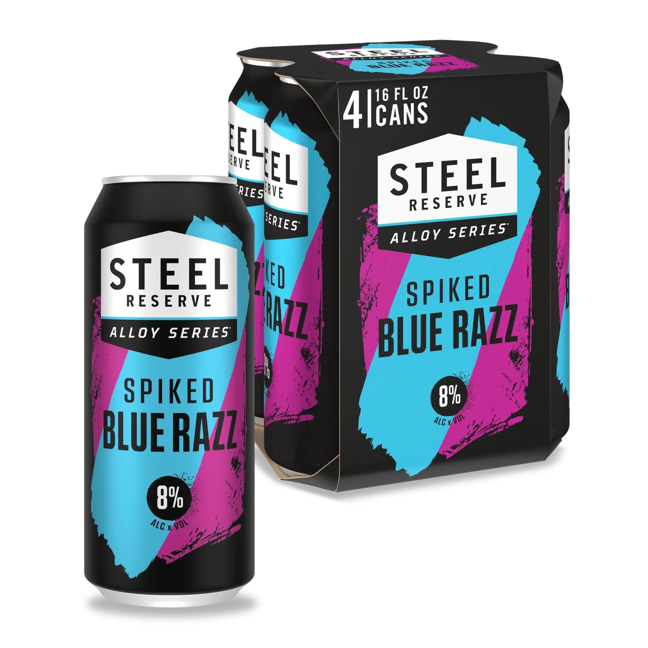 Steel Reserve Spiked Blue Razz, 4 Pack, 16 fl oz Aluminum Cans, 8% ABV