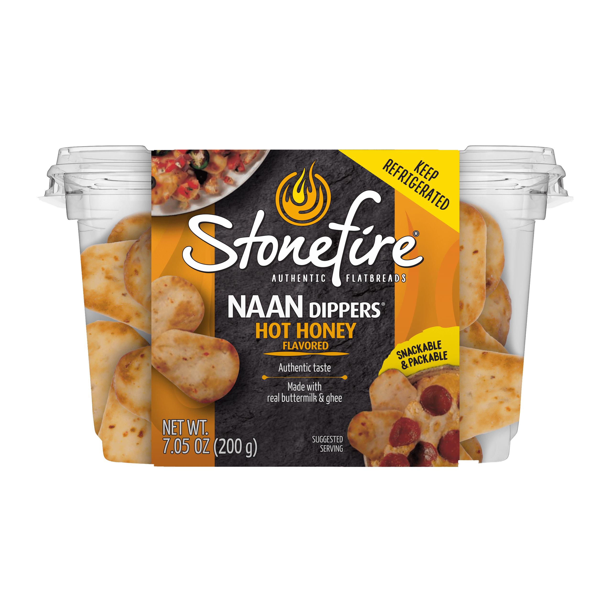 Stonefire Hot Honey Naan Dippers, 7.05 oz, 20 Count - Refrigerated Mini Fresh Baked Snack Bites