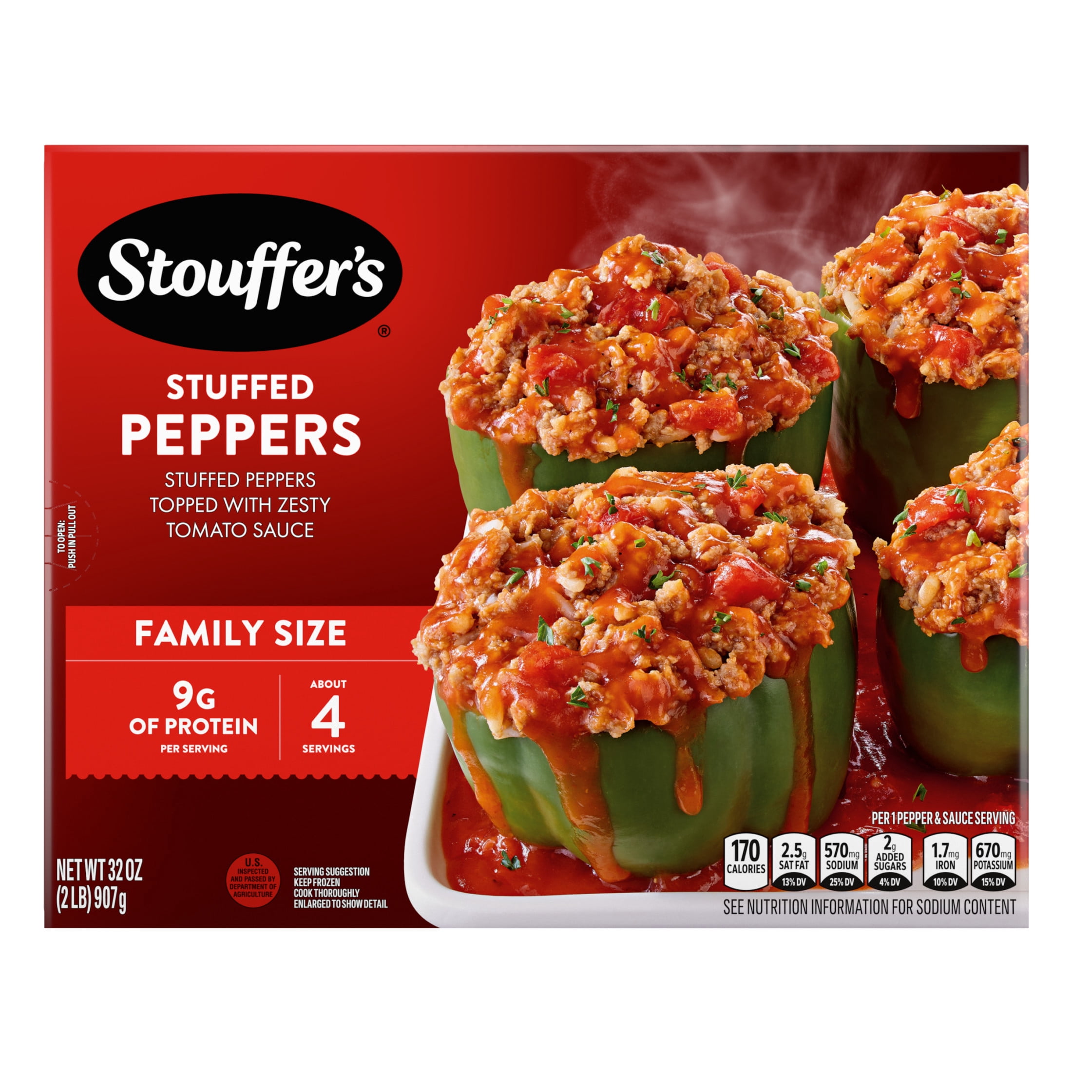 Stouffers Stuffed Peppers, Family Size, Frozen Stuffed Peppers, Easy Family Frozen Dinner 2 lb.