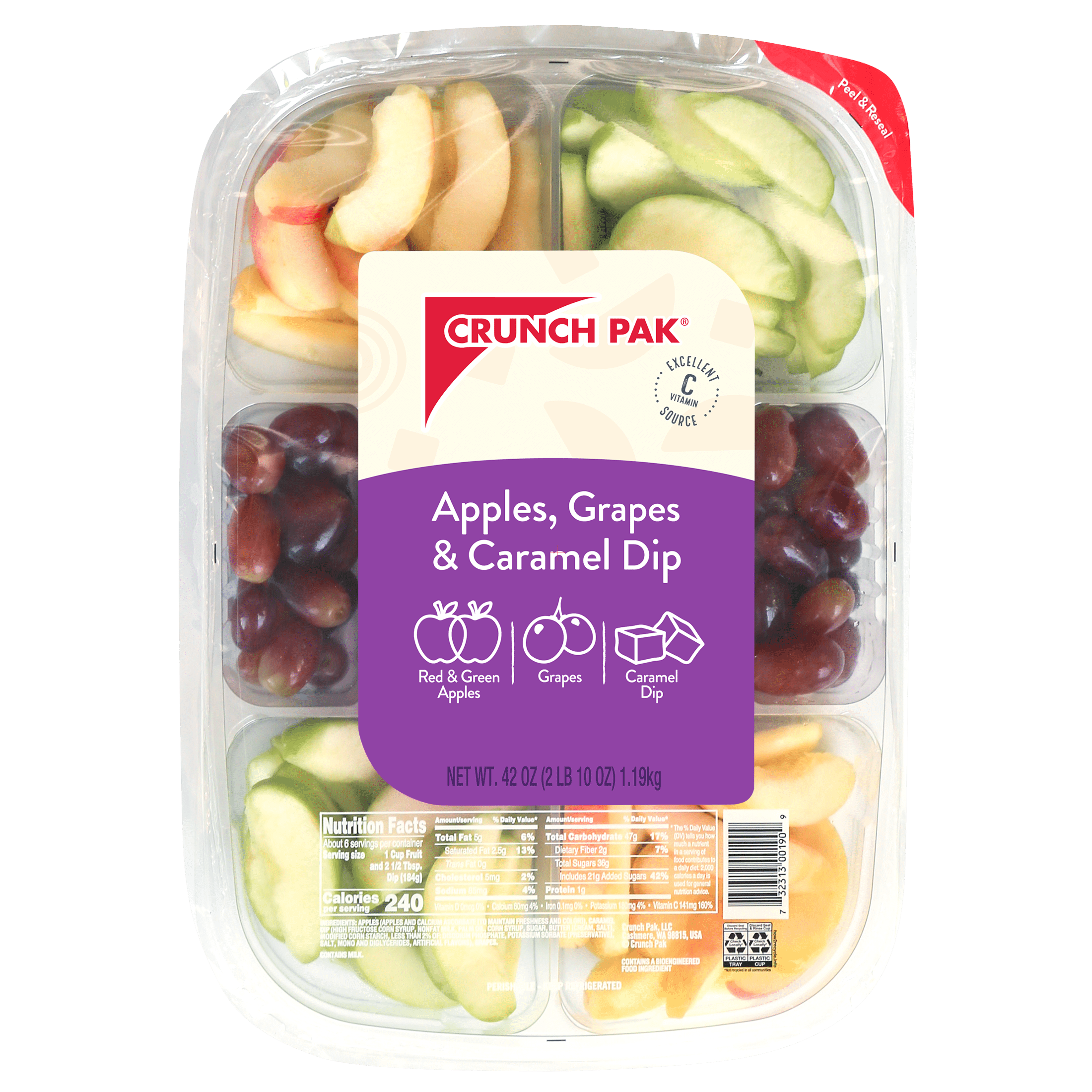 Crunch Pak Sweet & Tart Sliced Apples, Grapes, & Caramel Tray, 42oz