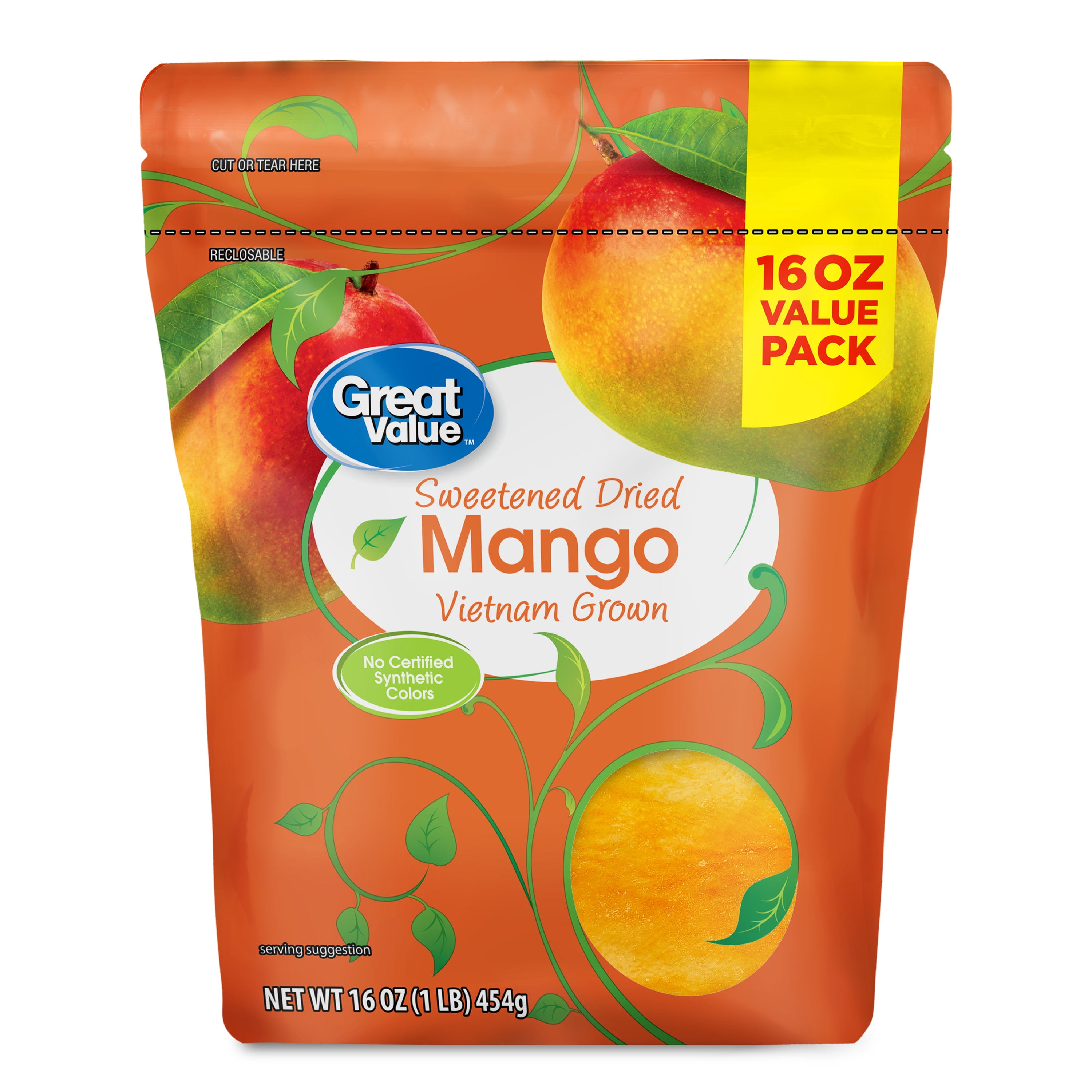 Great Value Sweetened Dried Mango, 16 oz
