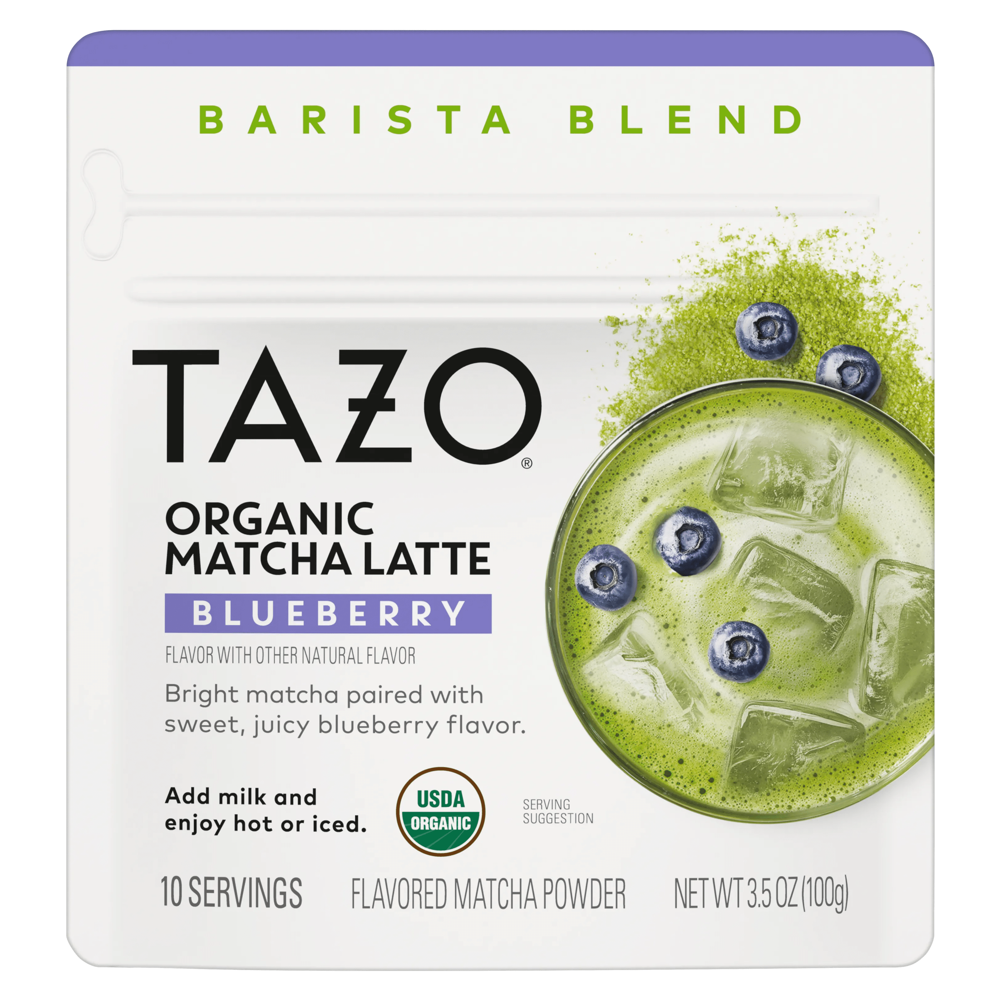 TAZO Organic Blueberry Matcha Tea Latte Powder, 10 Servings, 3.5 oz