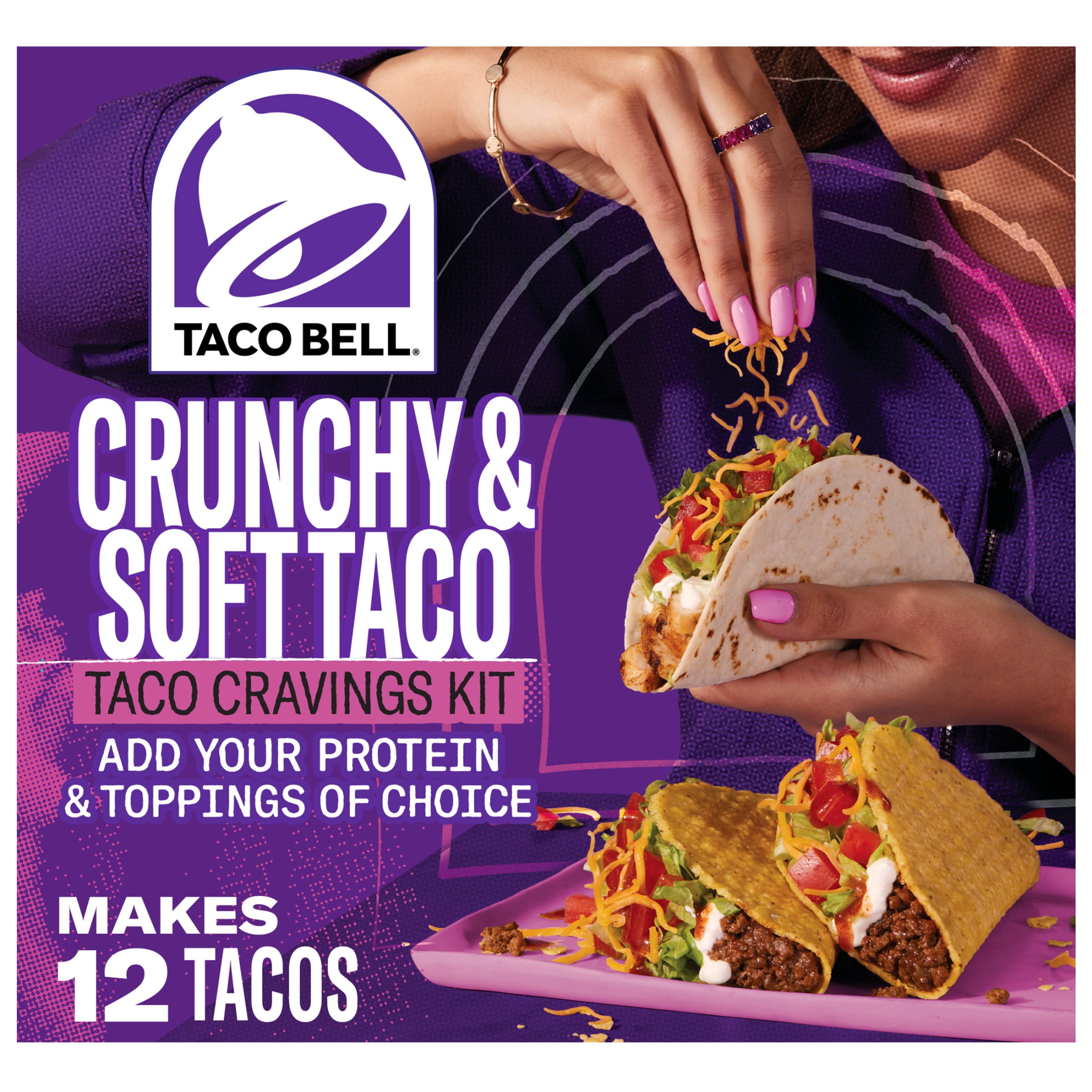 Taco Bell Crunchy & Soft Taco Cravings Kit with 6 Soft Tortillas, 6 Crunchy Taco Shells, Taco Bell Mild Sauce & Seasoning, 12.9 oz Box