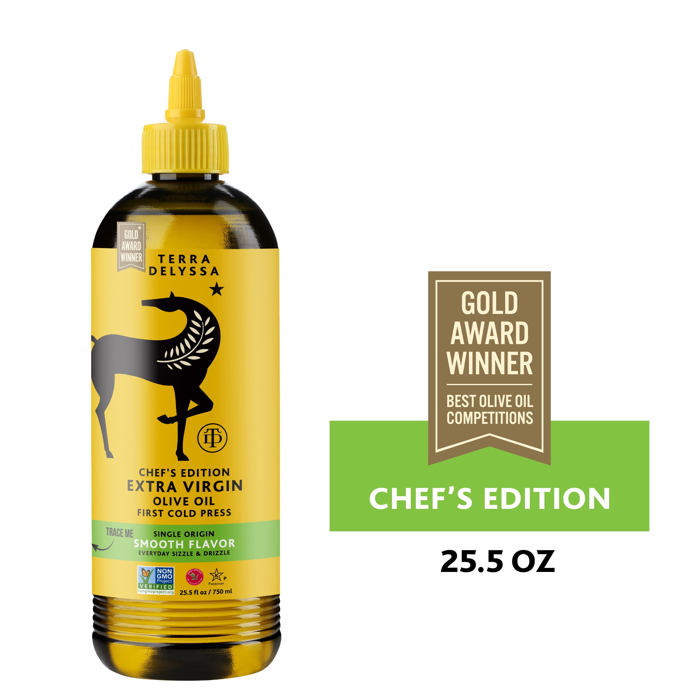 Terra Delyssa Single Origin Extra Virgin Olive Oil Squeezable Bottle First Cold Press Award Winning Smooth Flavor 25.5 fl oz