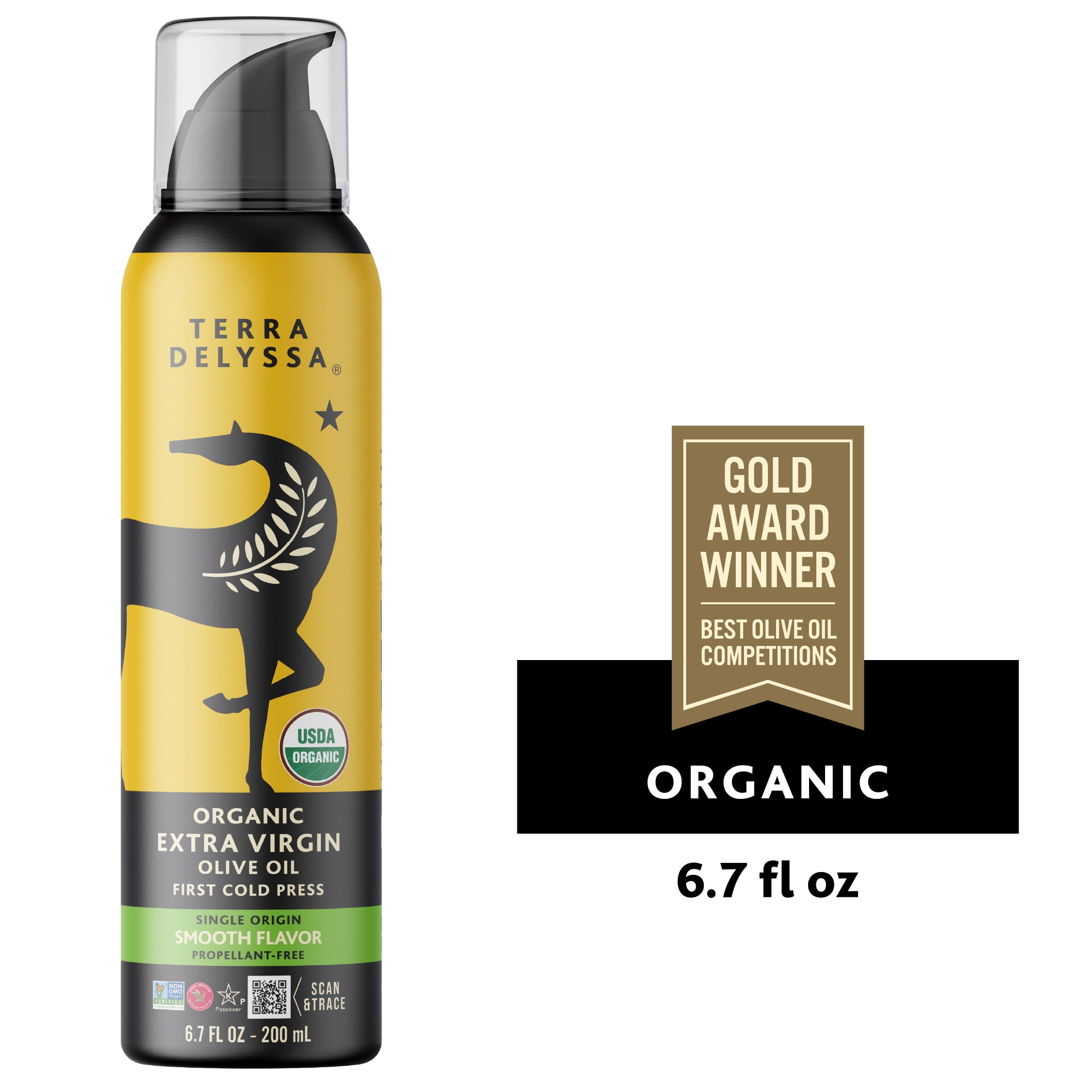 Terra Delyssa Organic Extra Virgin Olive Oil Spray Smooth Flavor First Cold Pressed Single Origin Fully Traceable Award Winning