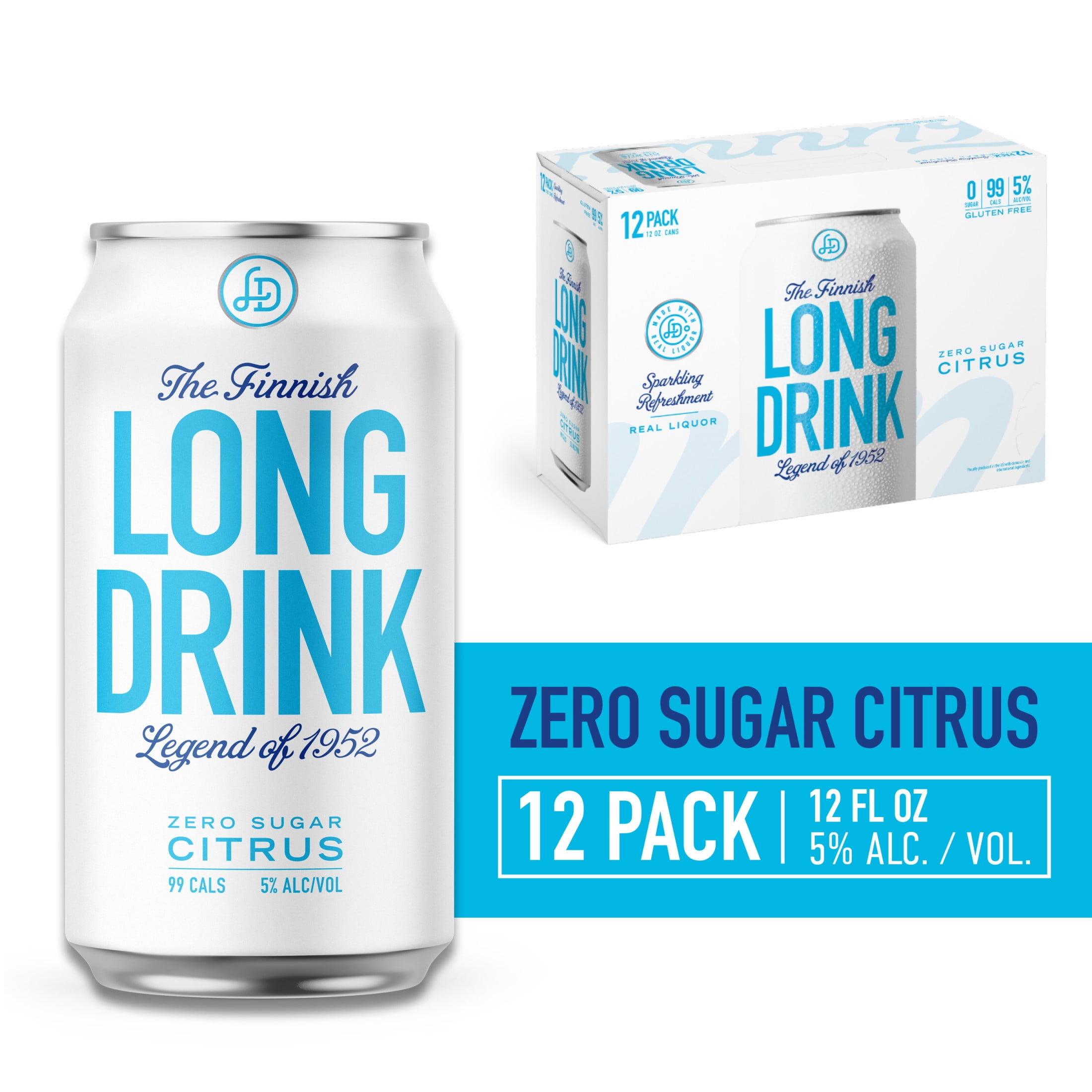 Long Drink Zero Sugar Citrus, 12 Pack, 12 fl oz Cans, 5% ABV