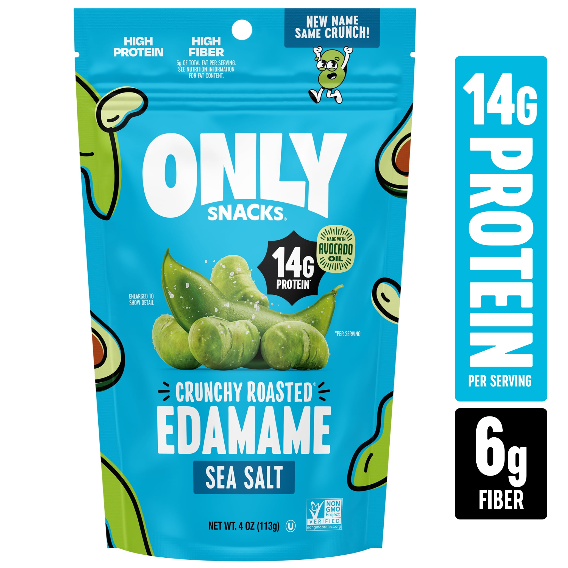 The Only Bean Crunchy Roasted Edamame Bean Snack, Sea Salt, 4 oz Bag