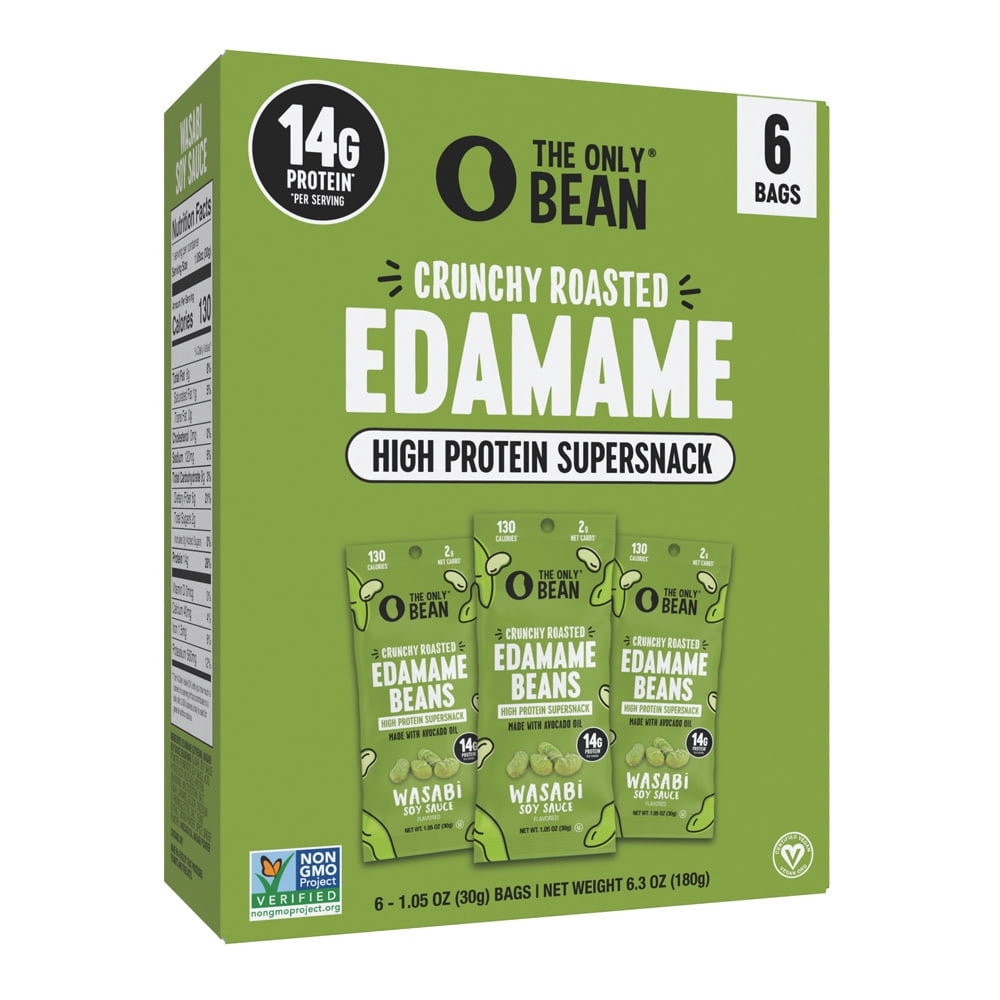 The Only Bean Roasted Edamame Beans Wasabi Soy, 1.05 oz, 6 ct