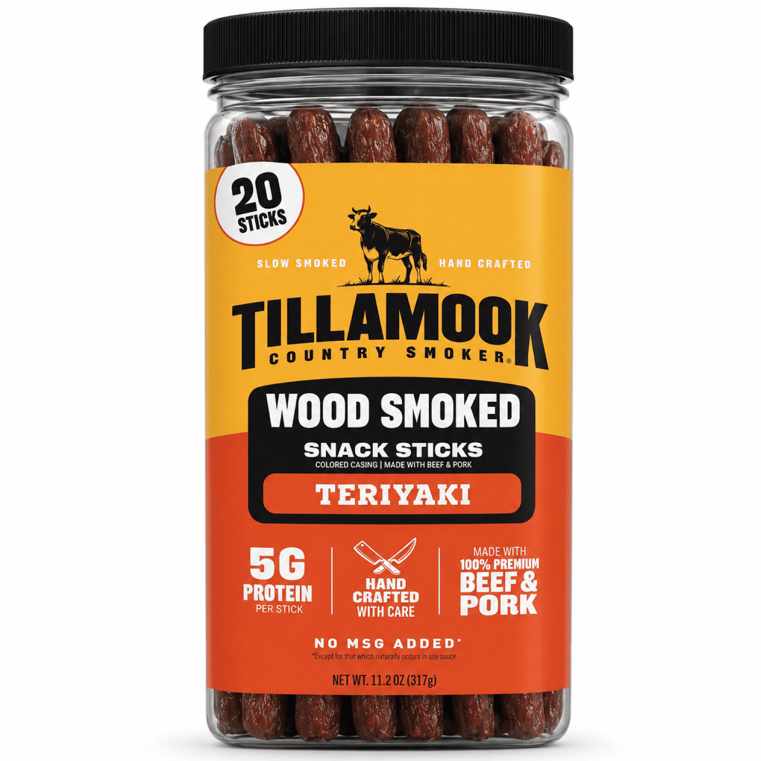 Tillamook Country Smoker Teriyaki Smoked Sausages, 6g Protein per Serving, 11.2 Oz Jar