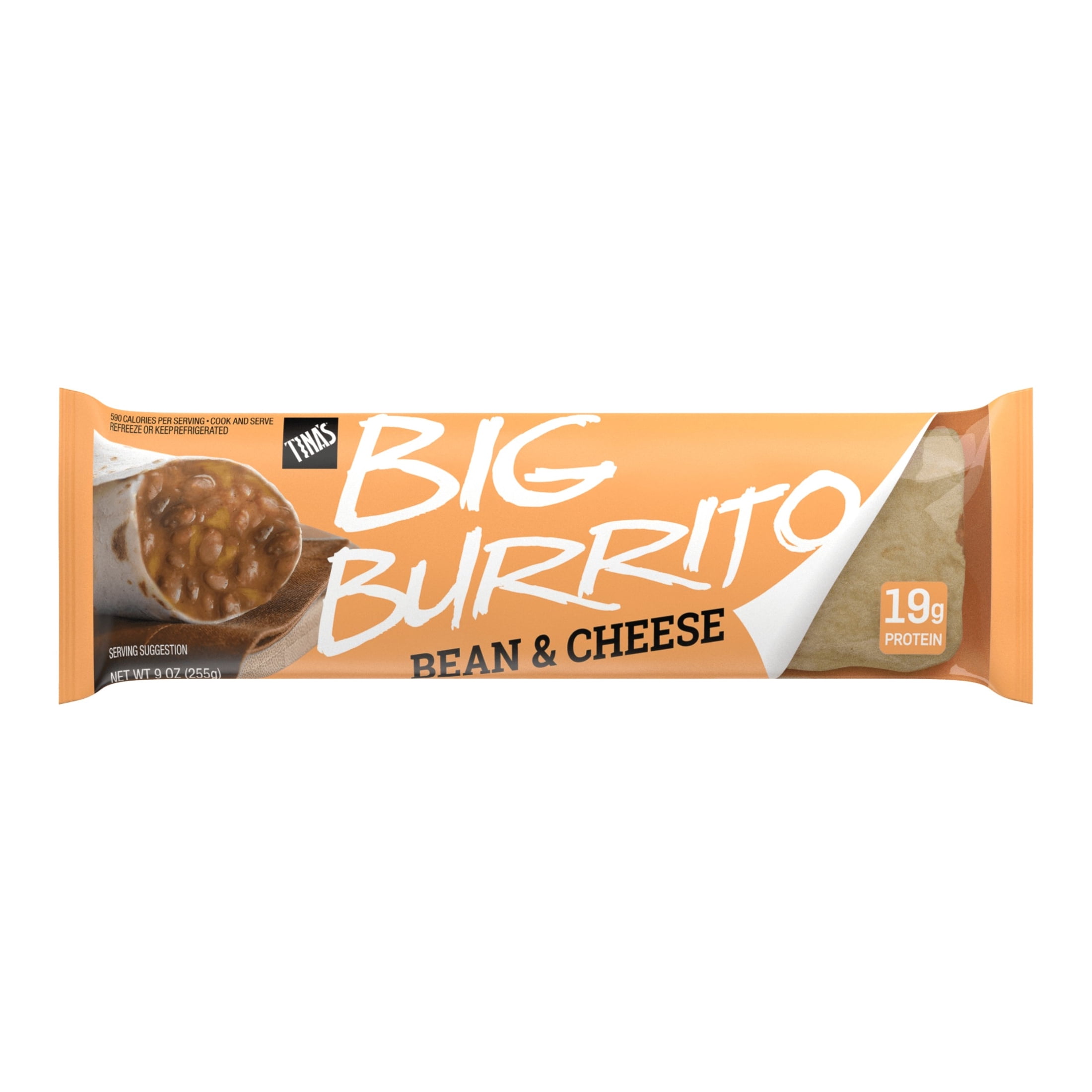 Tina's Big Burrito Bean & Cheese, Quick Microwave Meal, 19g Protein, 9 oz