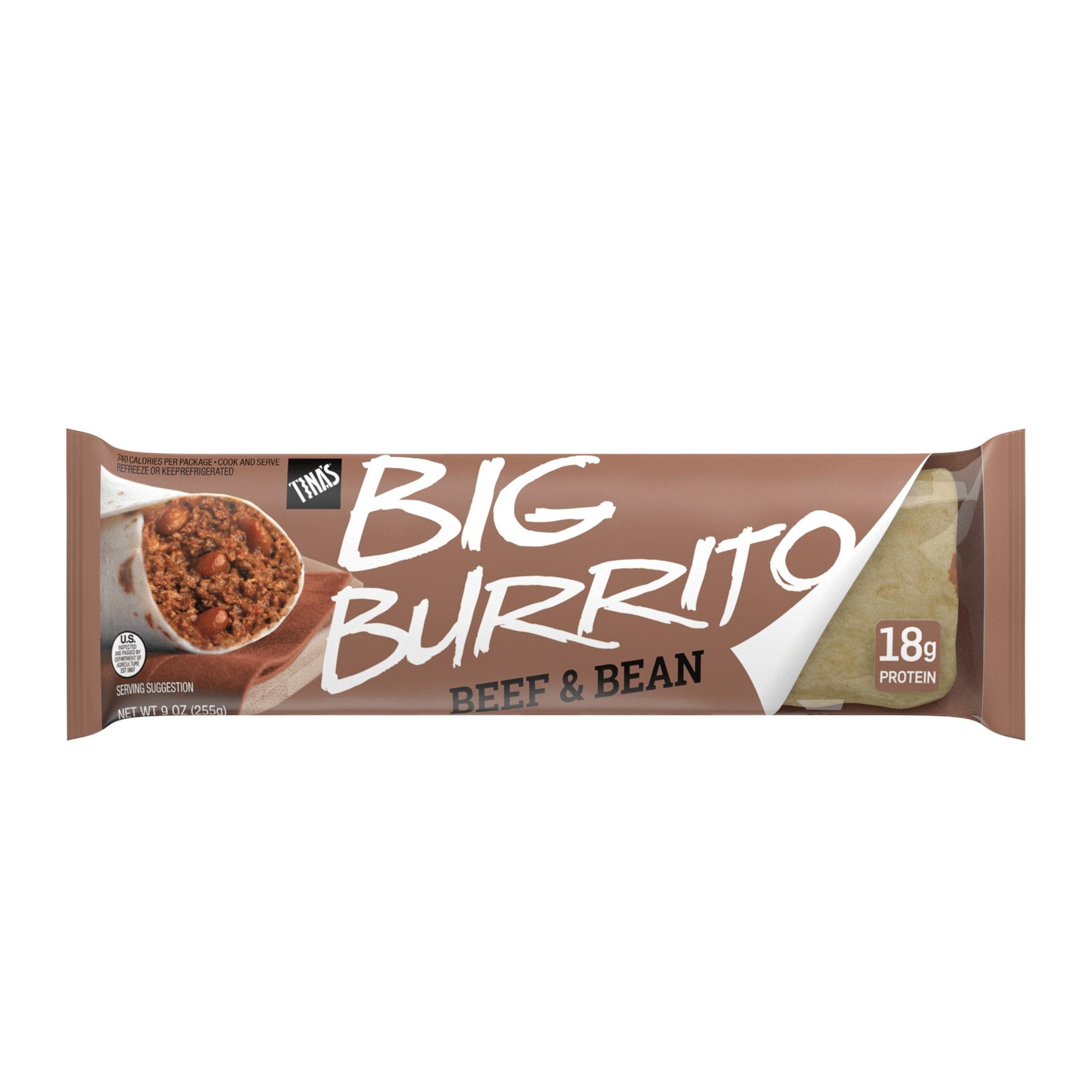 Tina's Big Burrito Beef & Bean, Quick Microwave Meal, 18g Protein, 9 oz