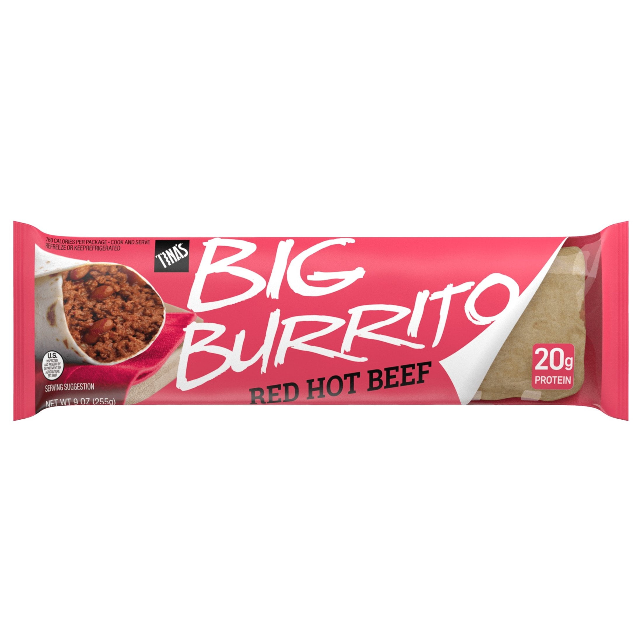 Tina's Big Burrito Red Hot Beef, Quick Microwave Meal, 20g Protein, 9 oz