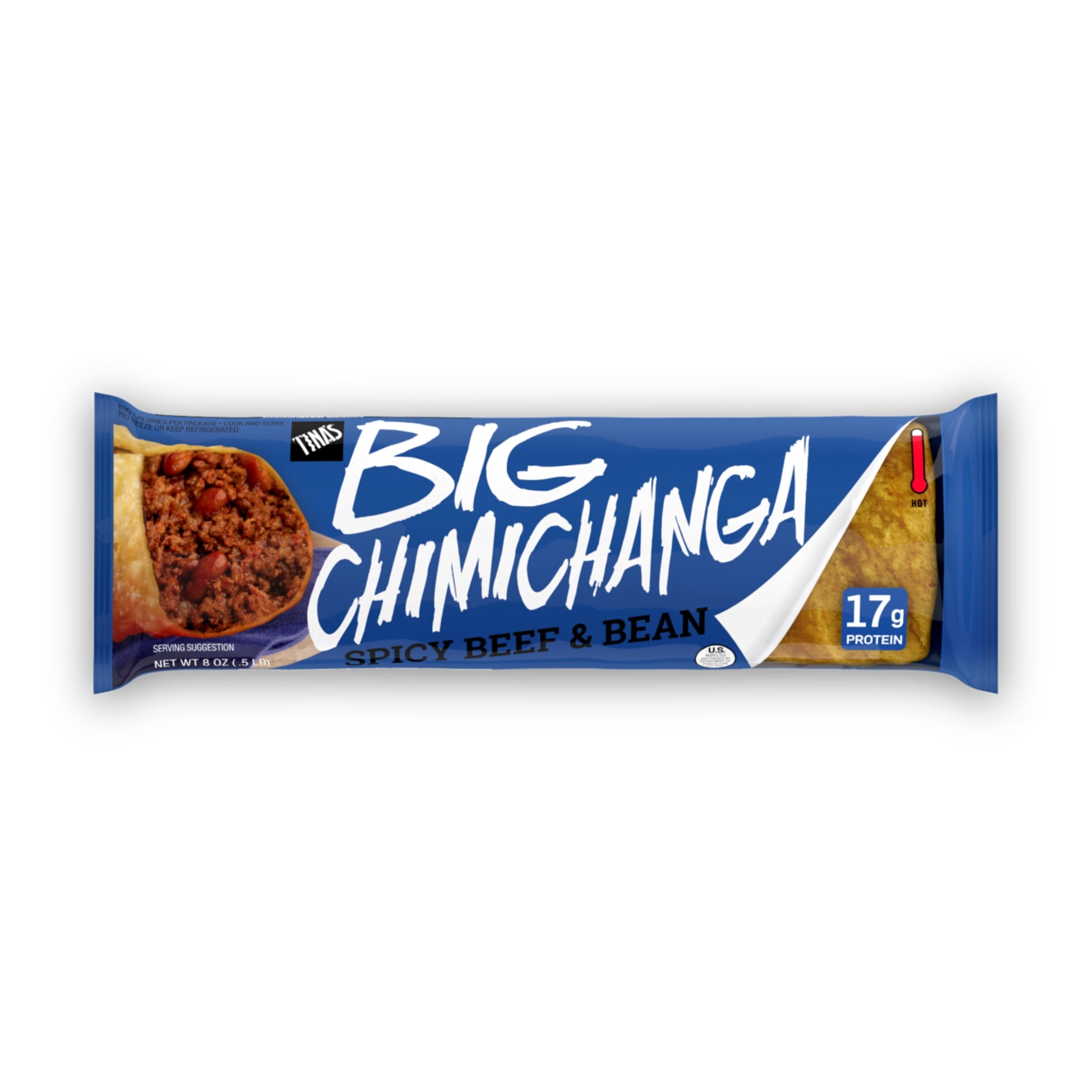 Tina's Big Chimichanga Spicy Beef & Bean, Quick Microwave Meal, 17g Protein, 8 oz