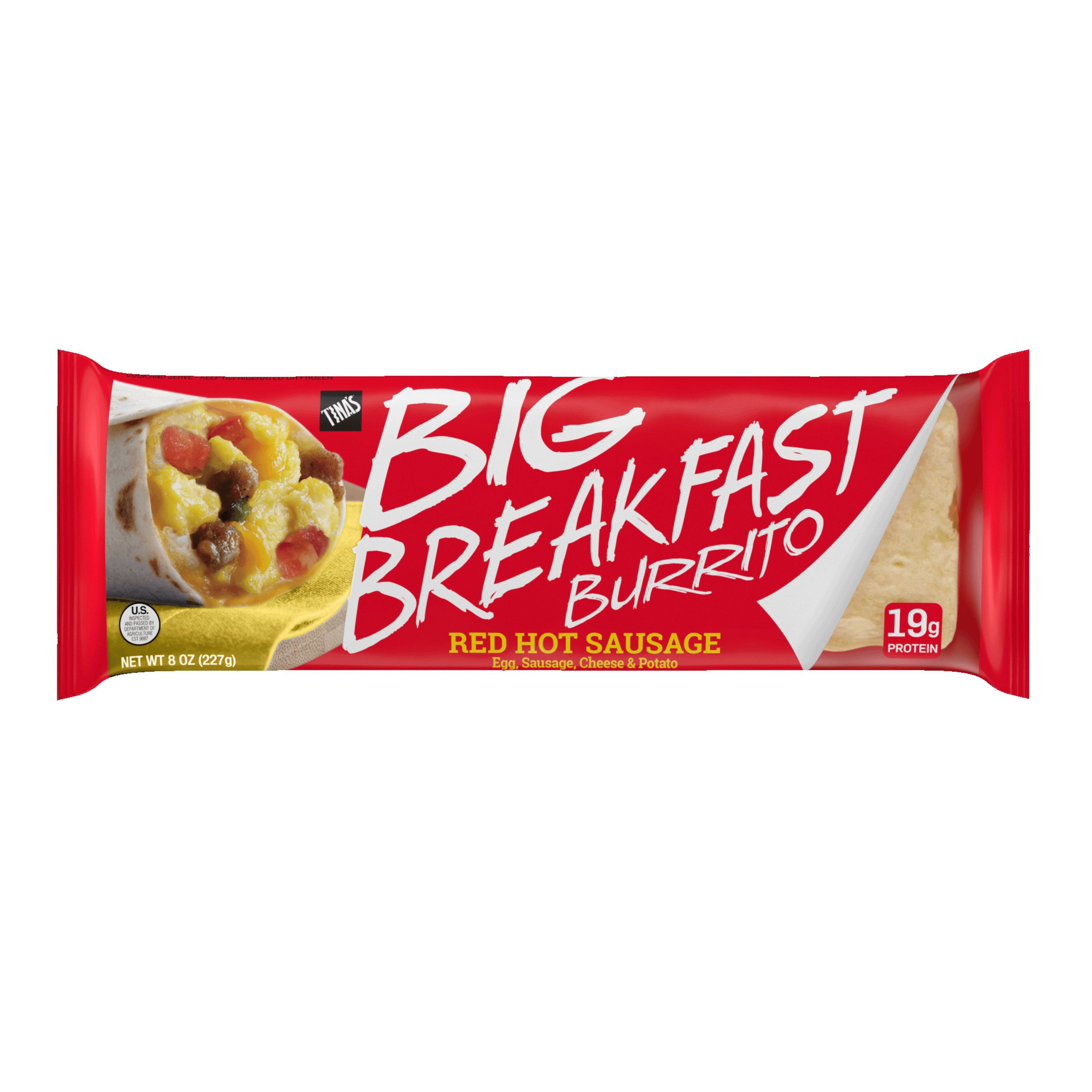 Tina's Red Hot Breakfast Burrito, Refrigerated Meal, 8 oz, High Protein